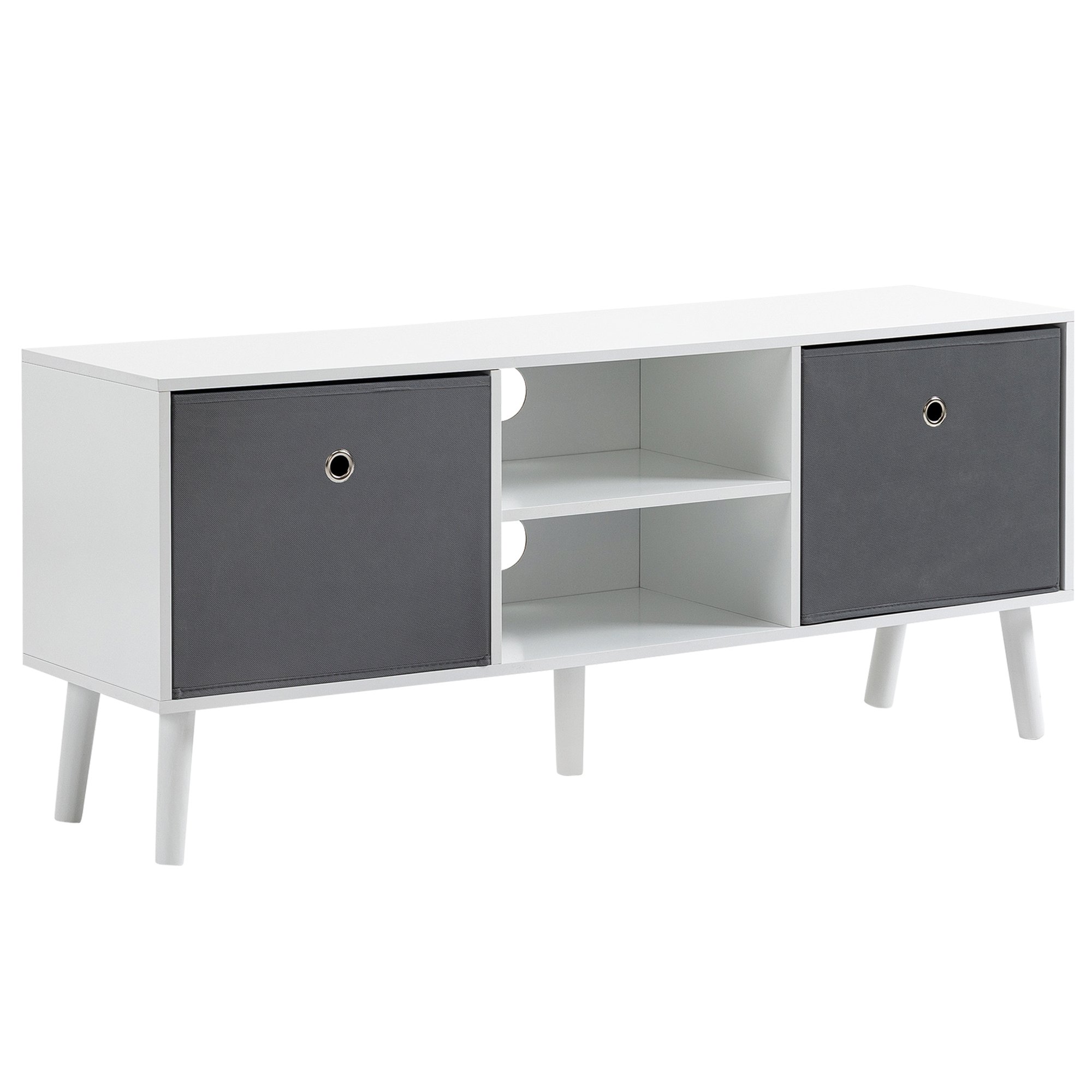 HOMCOM TV Cabinet Stand Unit with Foldable Drawers and Shelves - White