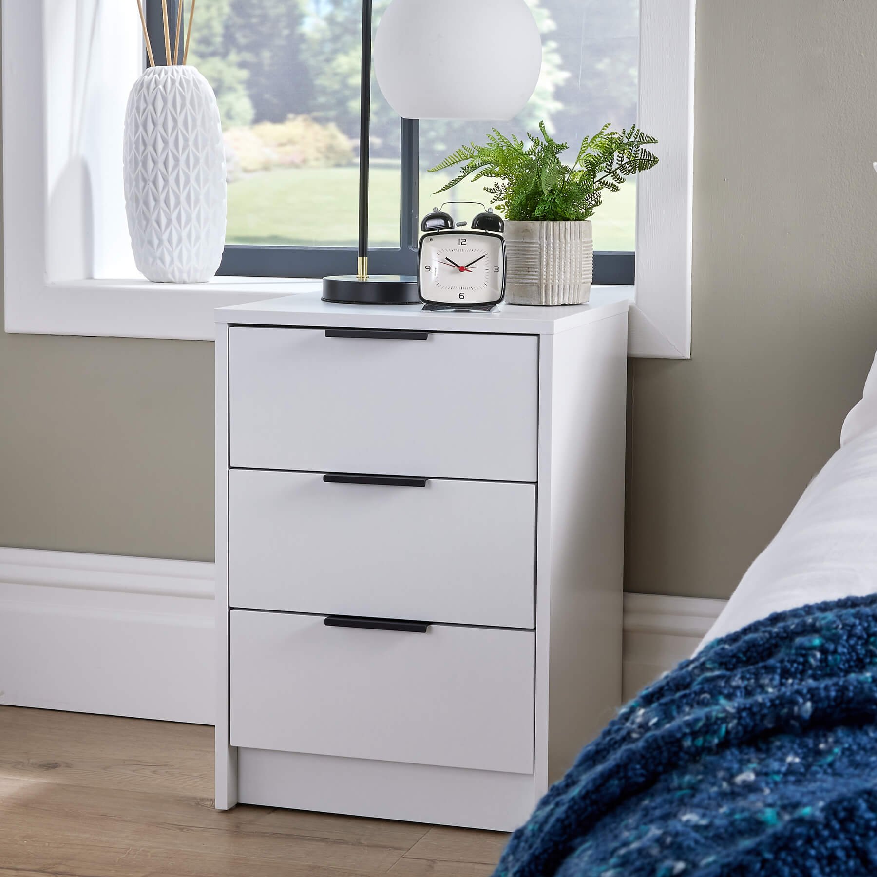 Home Source Phoenix 3 Drawer Bedside Table - White
