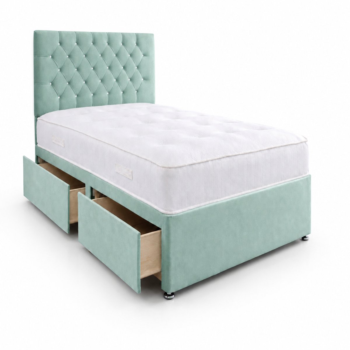 Comfy Deluxe 3ft Single       2 Drawer Velvet  Divan Bed Set -  Duck Egg