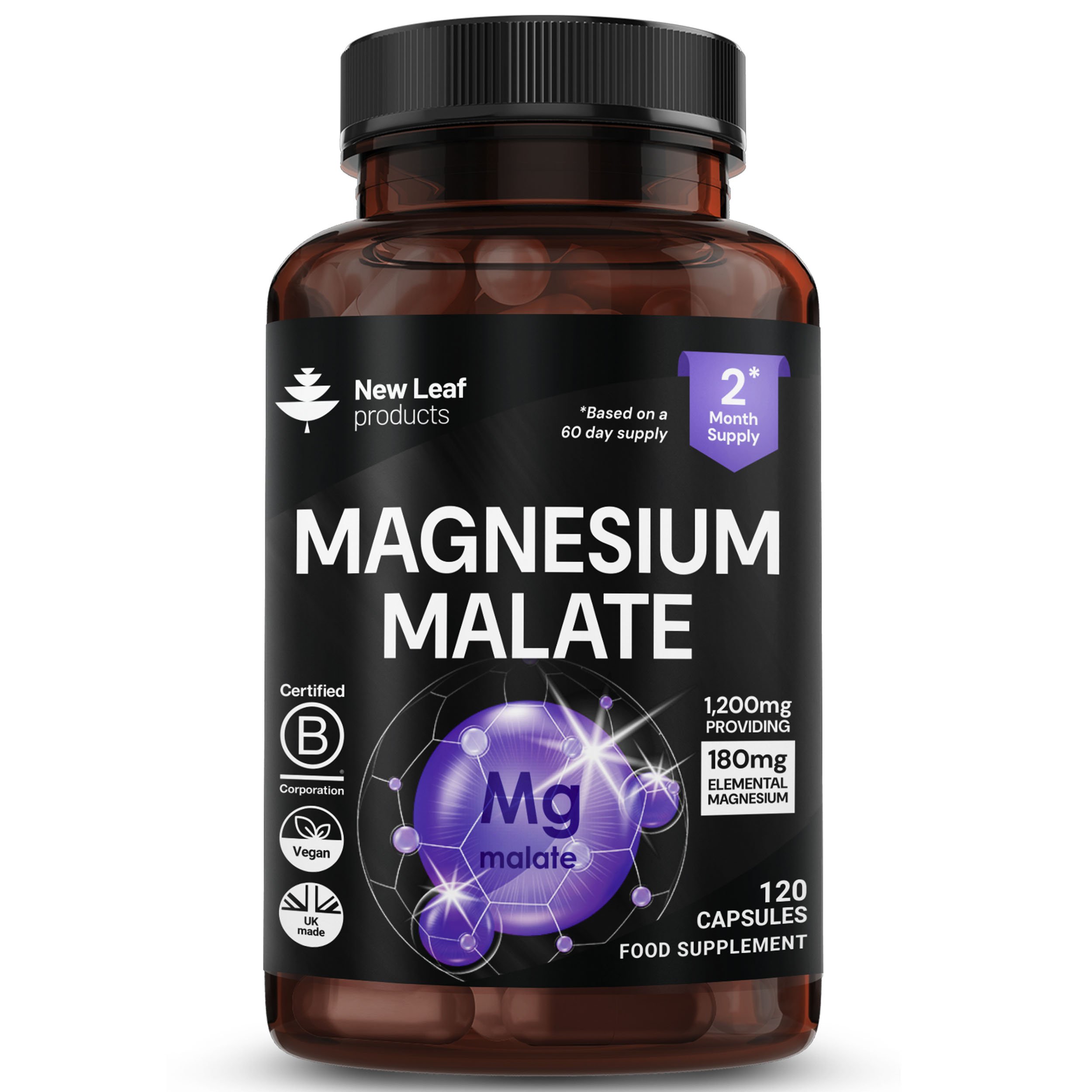 New Leaf Magnesium Malate 1200mg Supplements - 120 Capsules