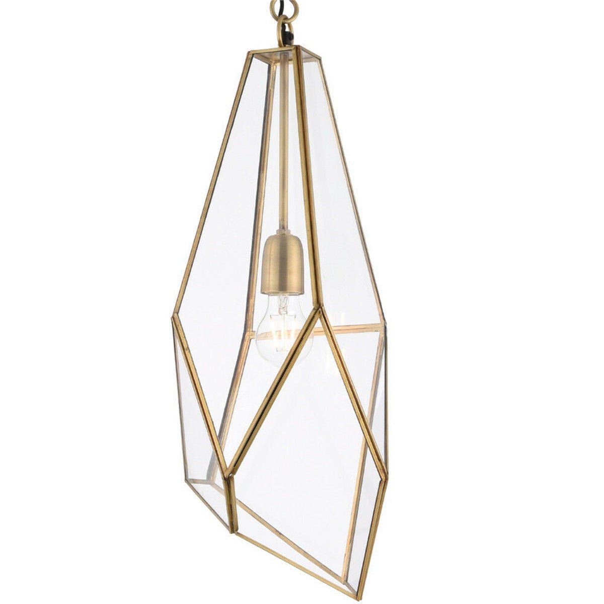 Loops Direct 23cm Diameter Steel and Glass Pendant Light - Antique Brass