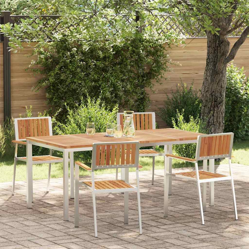 Walplus 5 Piece Solid Acacia Wood Outdoor Dining Set - Brown - 180 x 90 x 75 cm