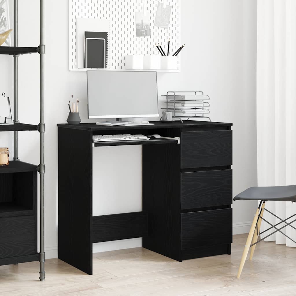 Walplus Drawers Engineered Wood Desk - Black Ash - 90 x 45 x 76 cm
