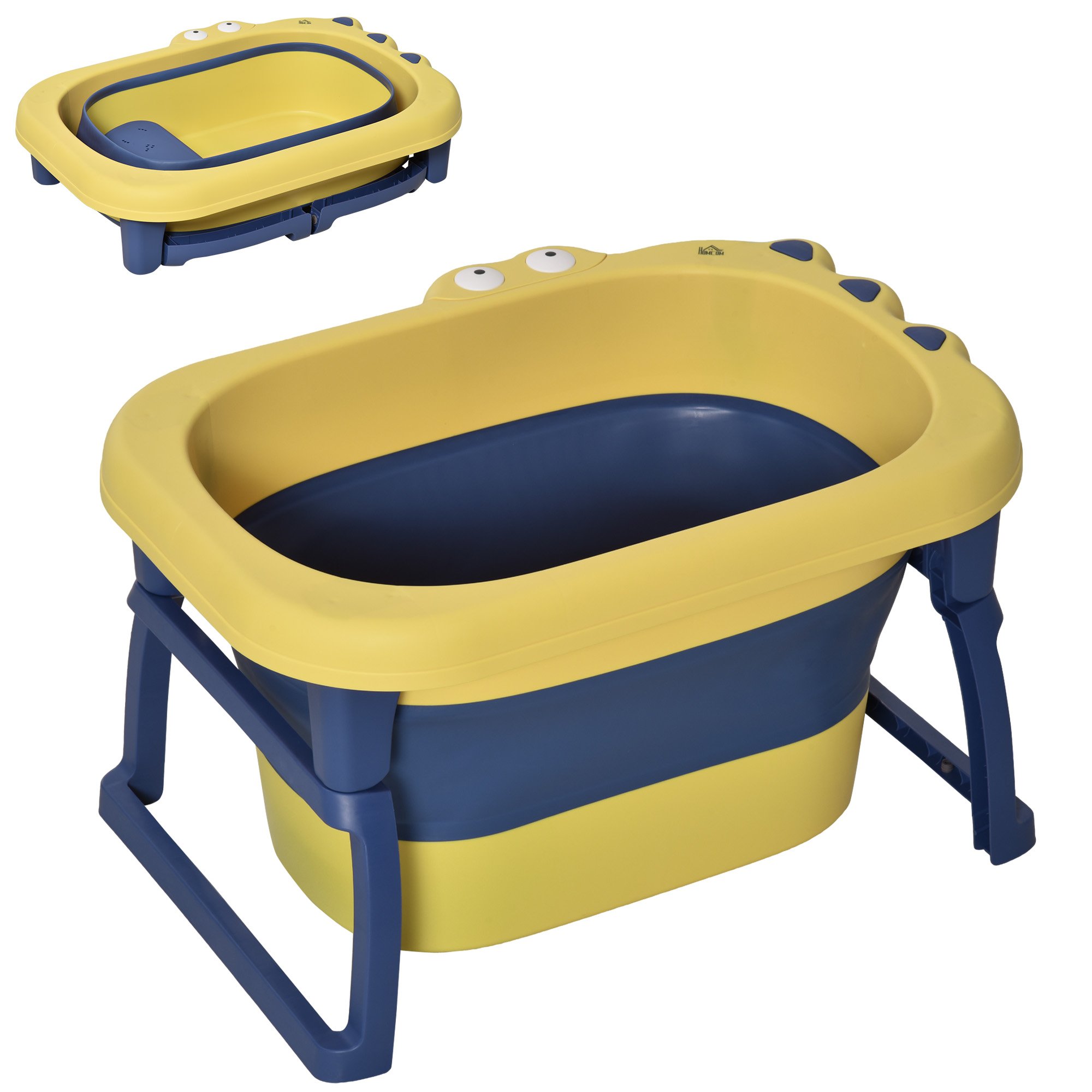 HOMCOM 0-6 Years PP TPE Collapsible Non-Slip Stool Seat Baby Bathtub – Yellow