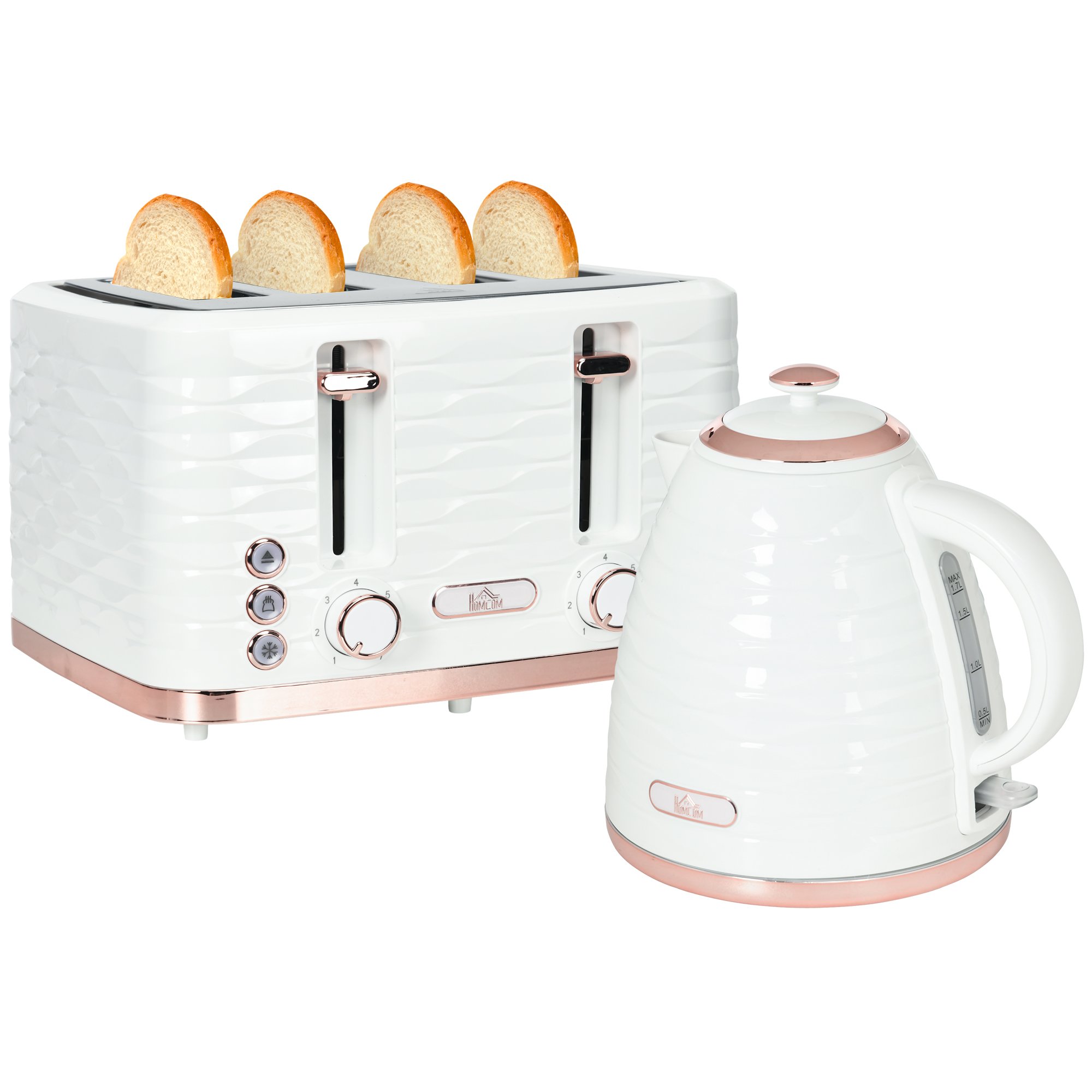 HOMCOM Kettle and 4 Slice Toaster Set with 7 Browning Controls - Cream White