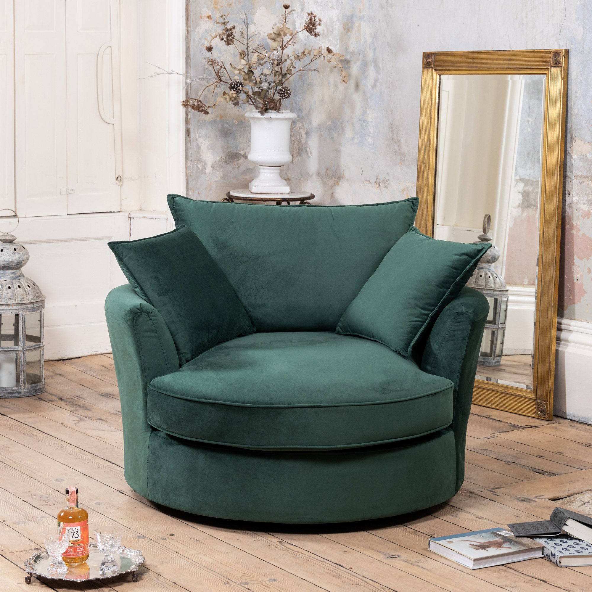 Artemis Home Havana Velvet Swivel Base Cuddle Chair - Green