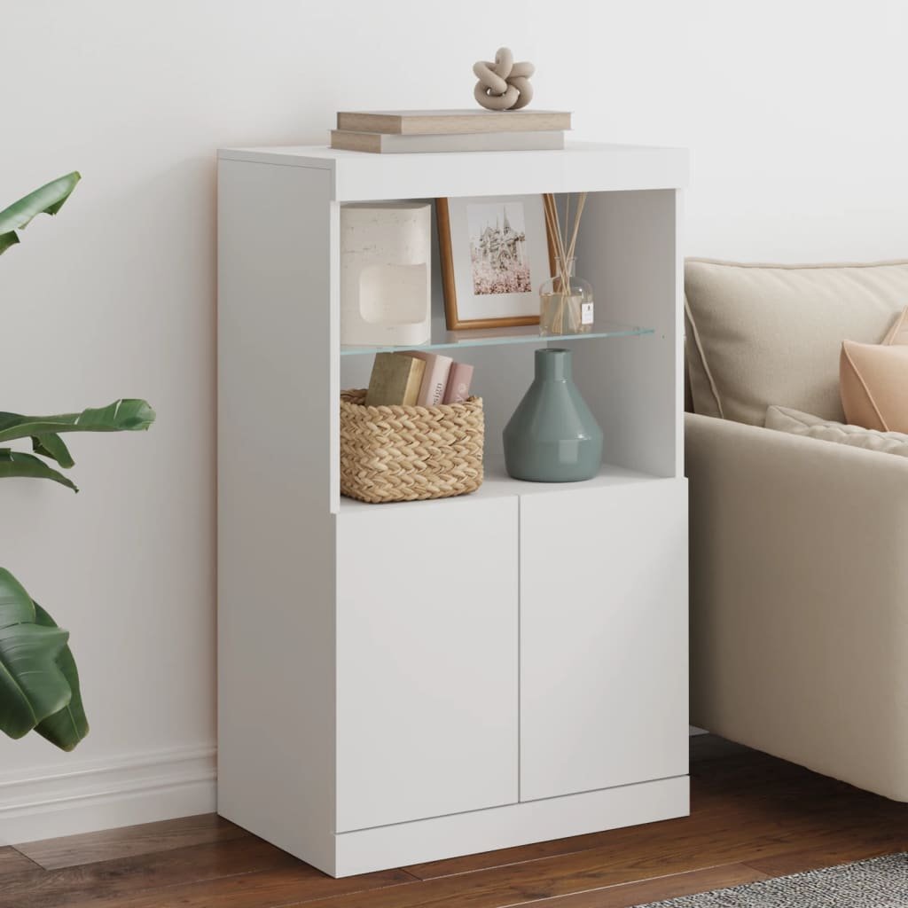 Walplus Engineered Wood LED Sideboard - White - 60.5 x 37 x 100 cm