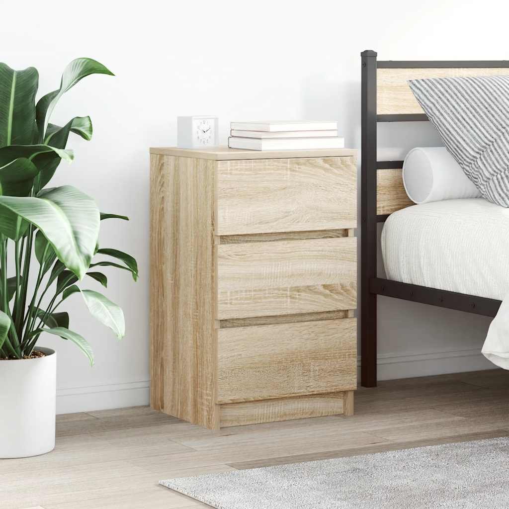 Walplus 3 Drawer Engineered Wood Bedside Cabinet - Light Oak - 39 x 35 x 65 cm