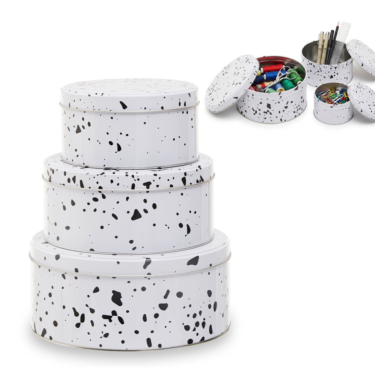 Orsina Speckled Set of 3 Cake Storage Tins
