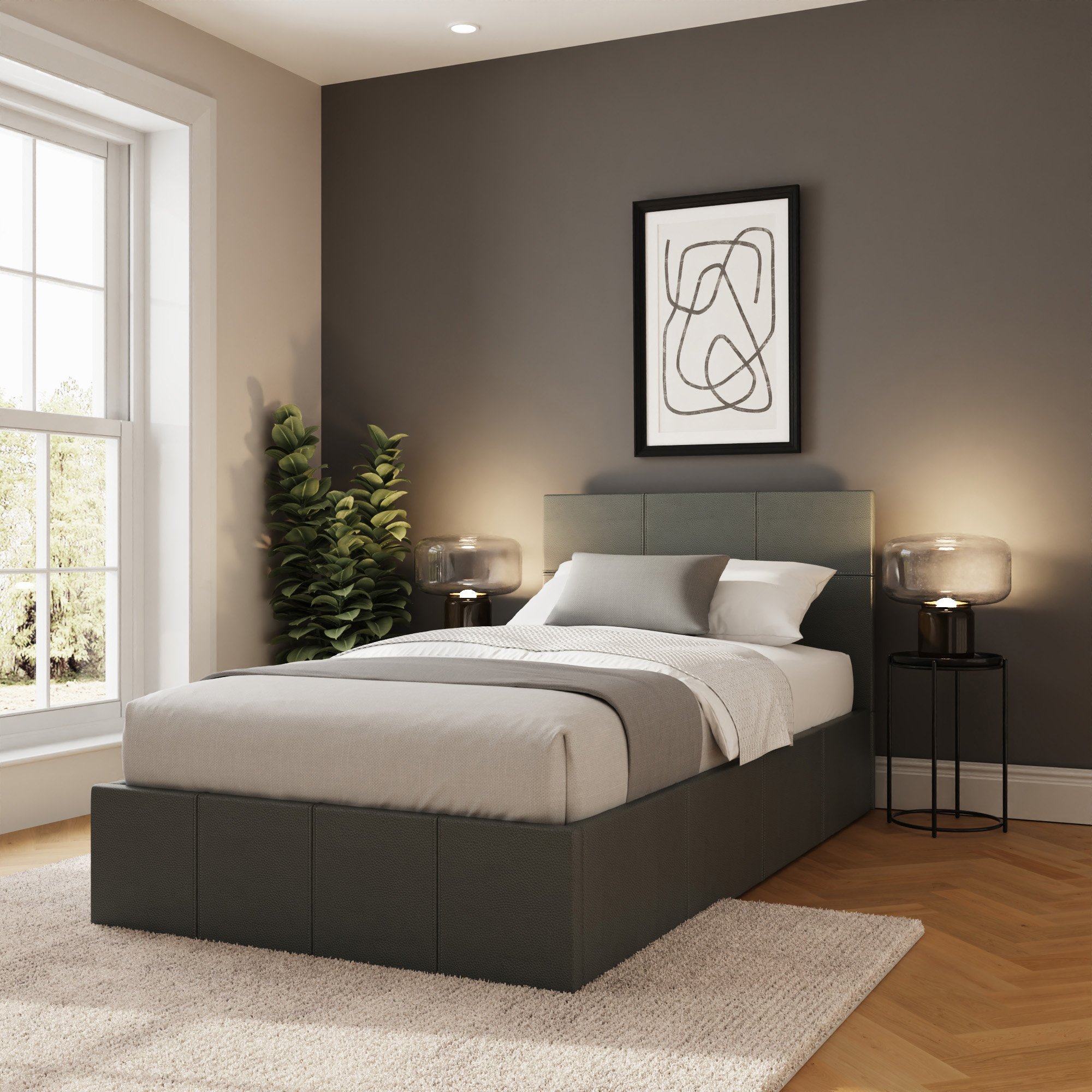 GFW Side Lift Single Faux Leather Ottoman Bed - Grey