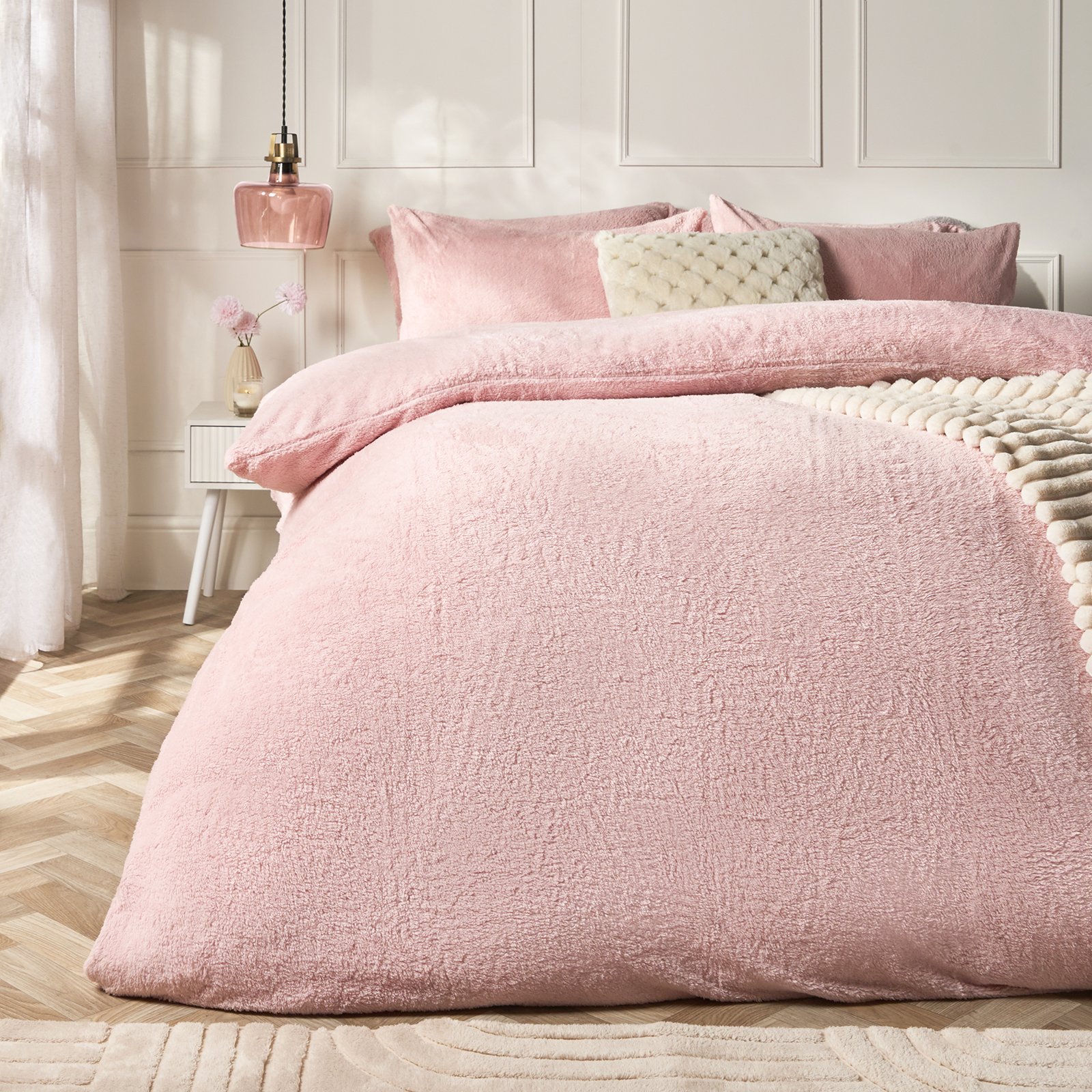 OHS Thermal Soft Teddy Fleece Duvet Cover Bedding Set Blush - Double