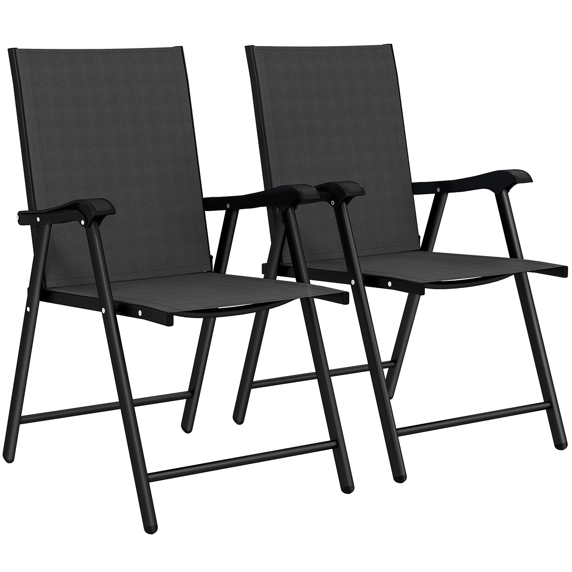 Outsunny Set of 2 Foldable Garden Dining Chair with Metal Frame - Black