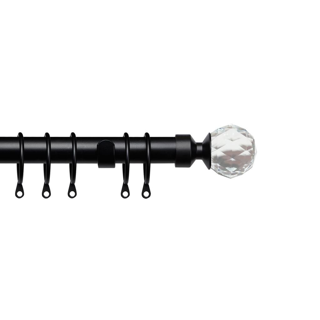 New Edge Blinds 25-28mm Black Extendable Crystal Curtain Pole - 170cm - 300cm