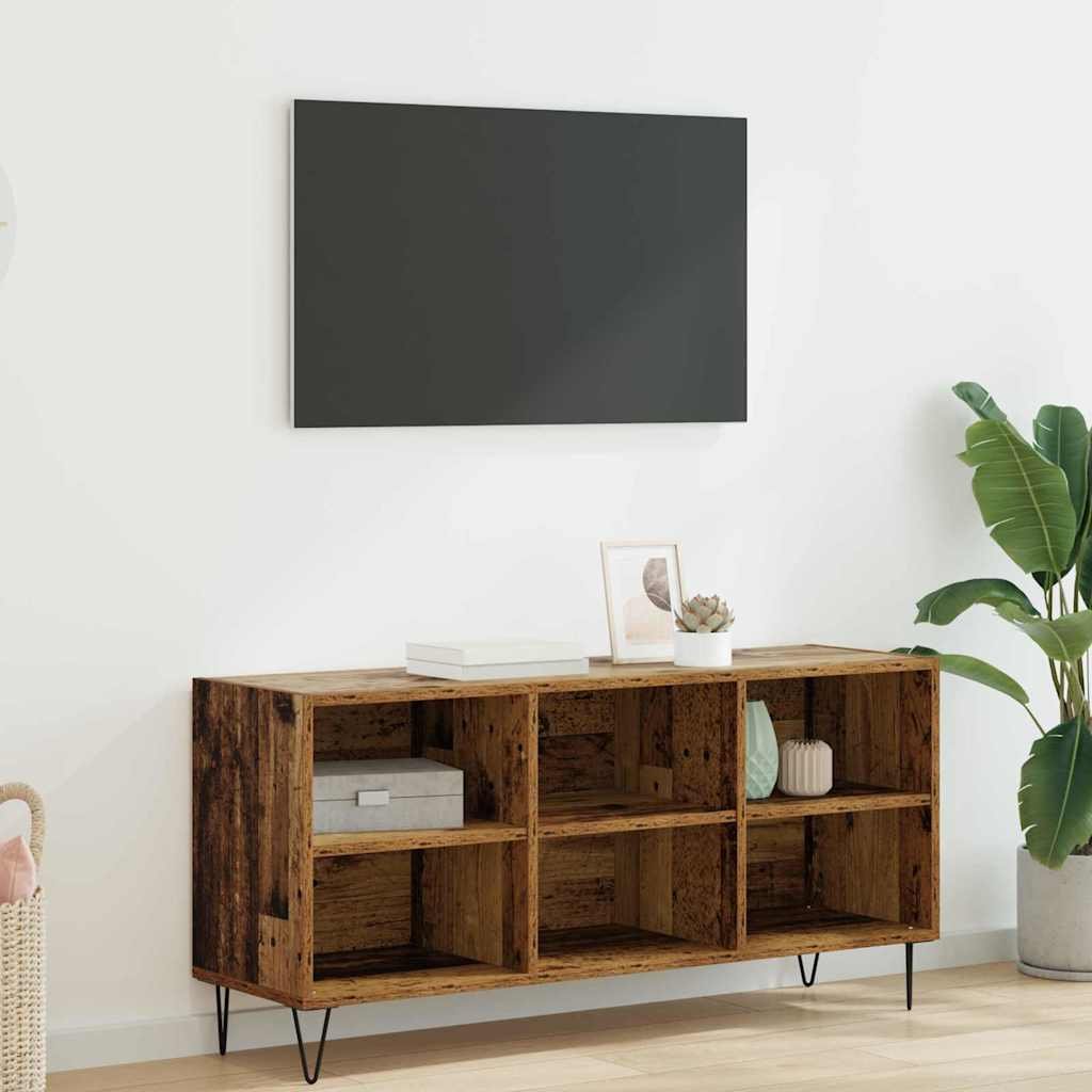 Walplus 6 Shelf Wood TV Cabinet Open Shelf - Old Wood - 103.5 x 30 x 50 cm