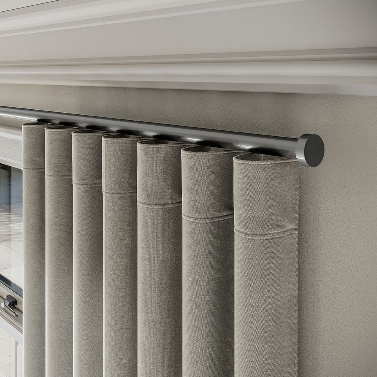 New Edge Blinds 28mm Silver Styleline Gliding Curtain Pole with Stud End - 430cm