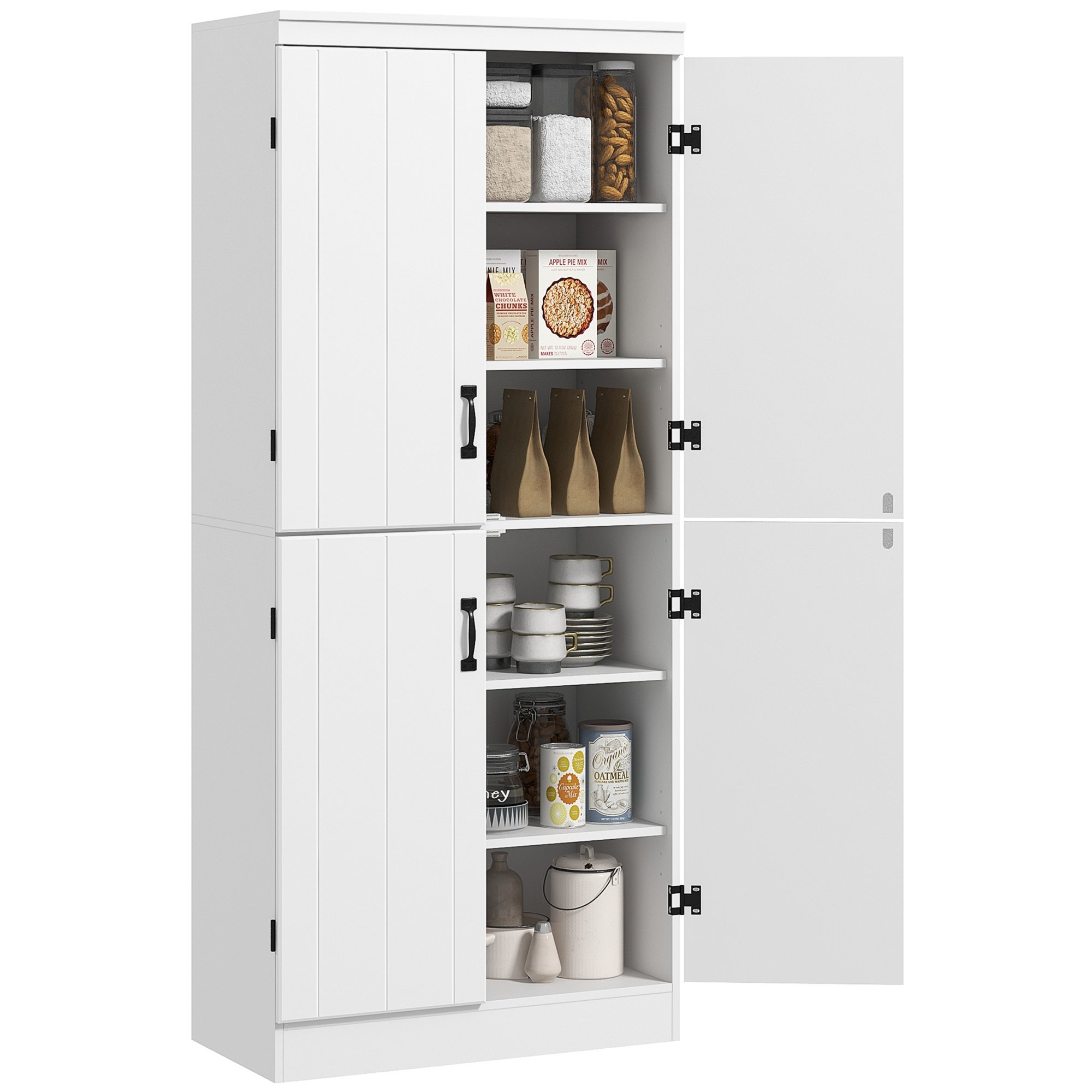 HOMCOM 4 Door 6 Tier Adjustable Kitchen Cupboard - White