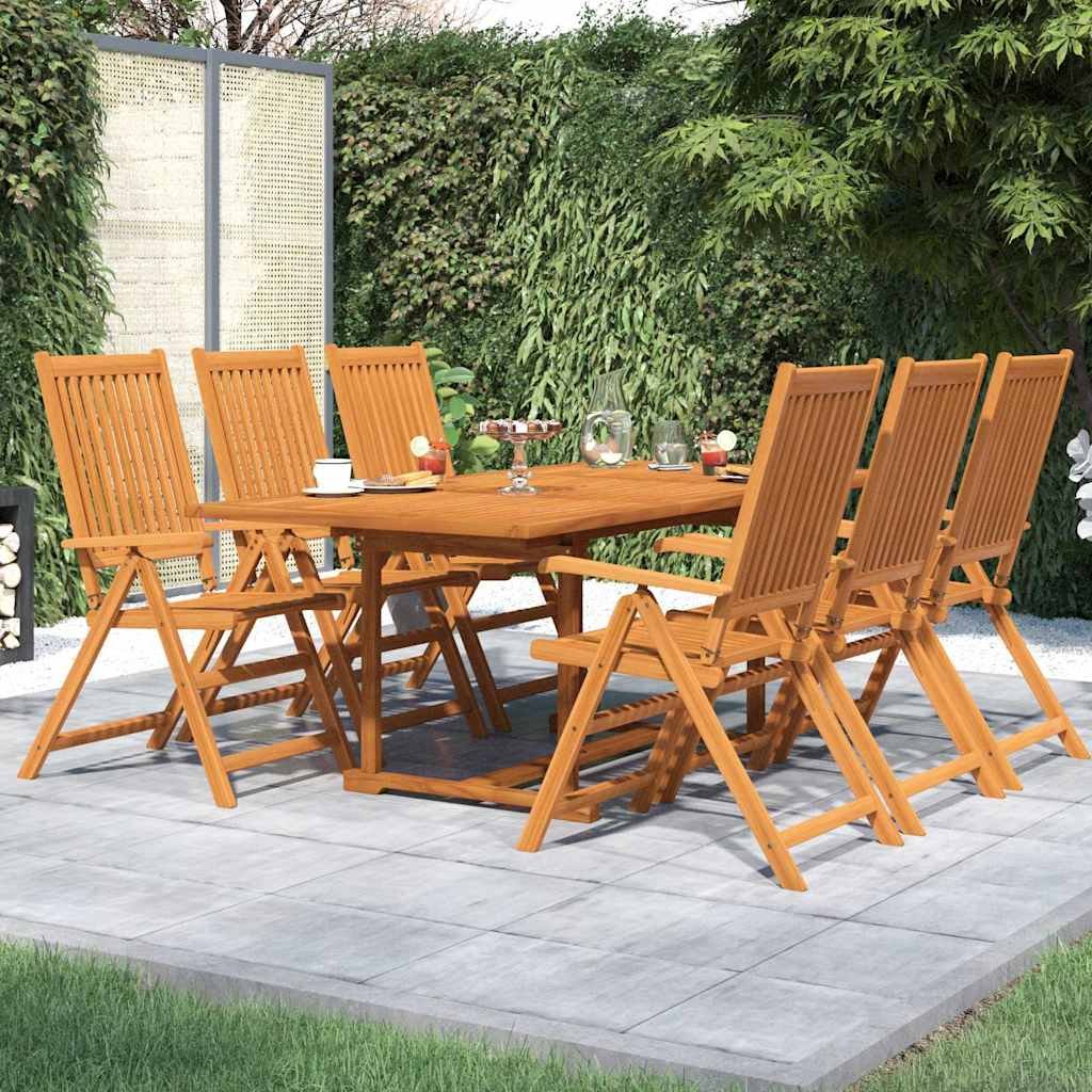 Walplus 7 Piece Acacia Wood Garden Dining Set - Brown - 150-200 x 100 x 75 cm