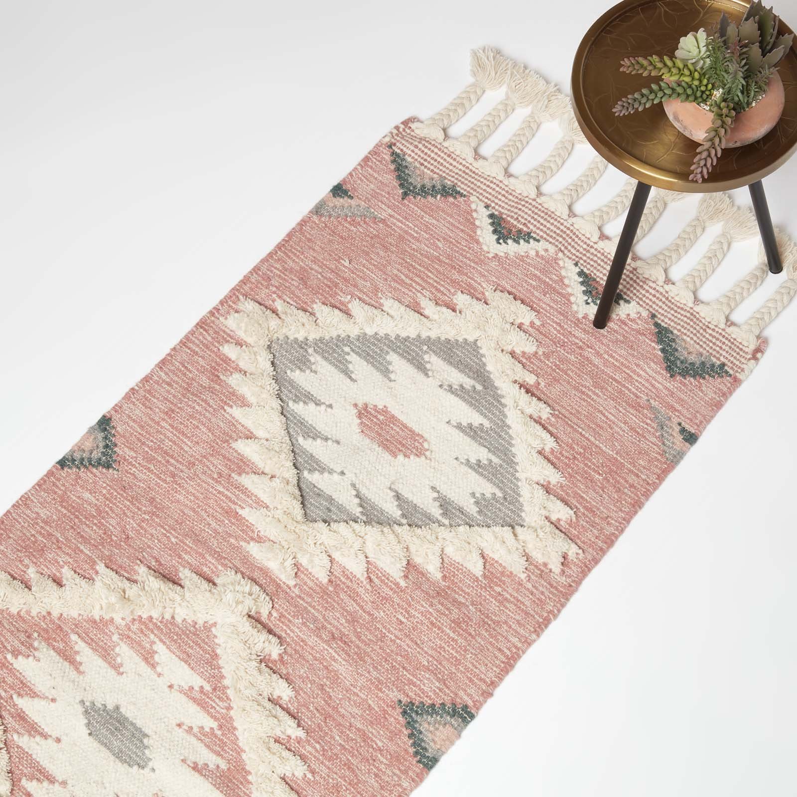 Homescapes Pali Kilim Wool Runner Rug – 66 x 200 cm – Pink