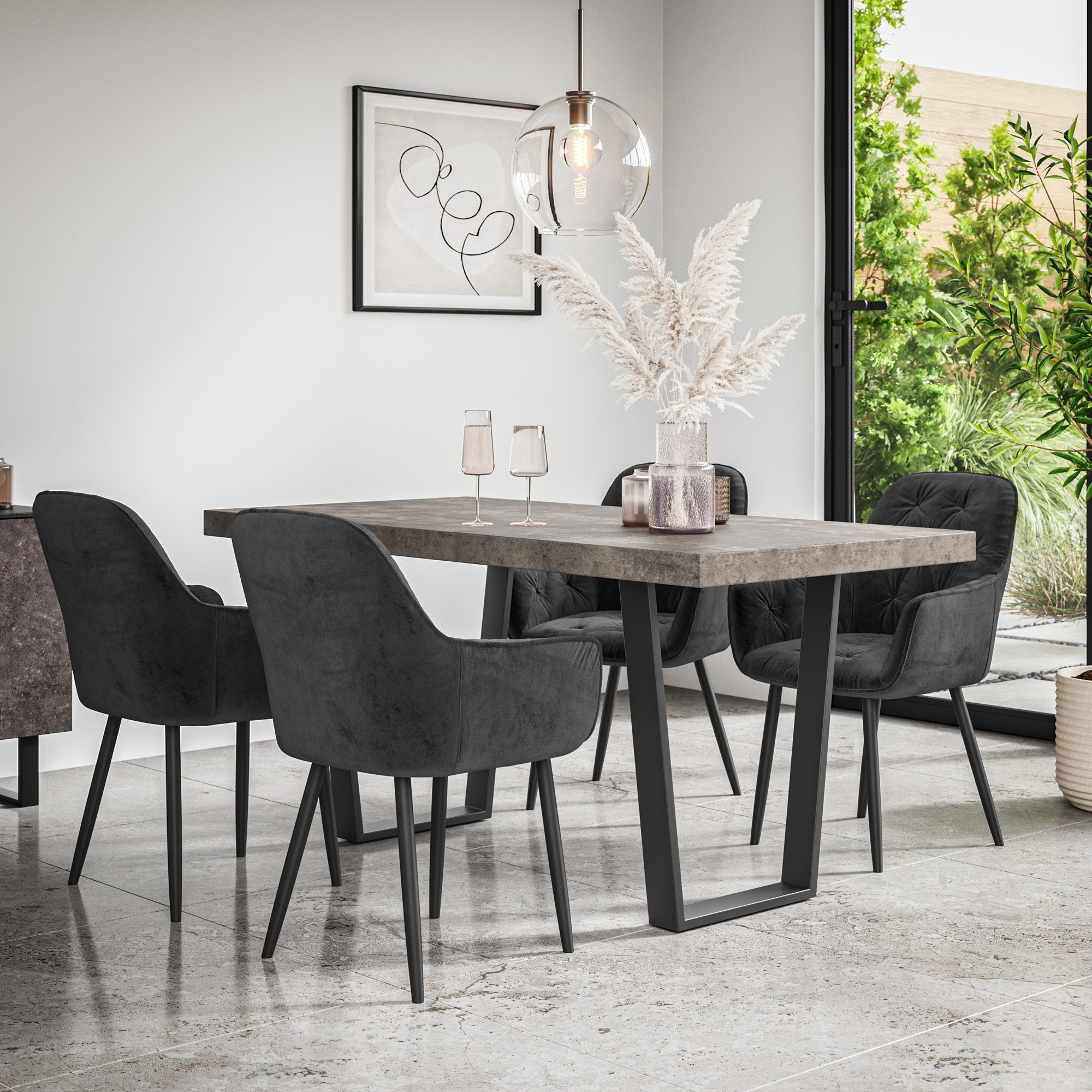 Furniture Online Aria Anika Concrete Effect Dining Table & 4 Black Chairs
