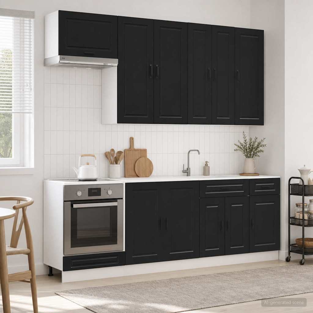Walplus 8 Piece Engineered Wood Kitchen Unit Set - Black