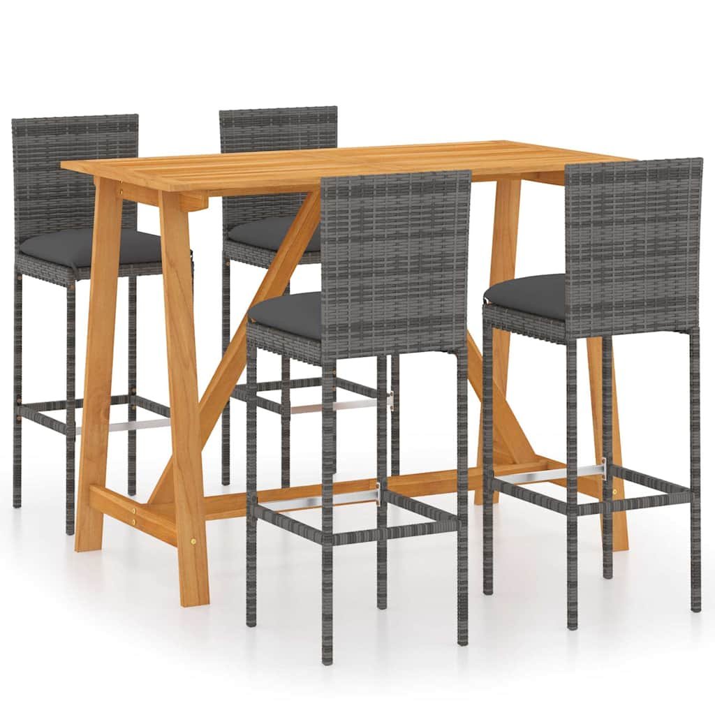 Walplus 5 Piece Poly Rattan Garden Bar Set - Grey - 140 x 70 x 104 cm