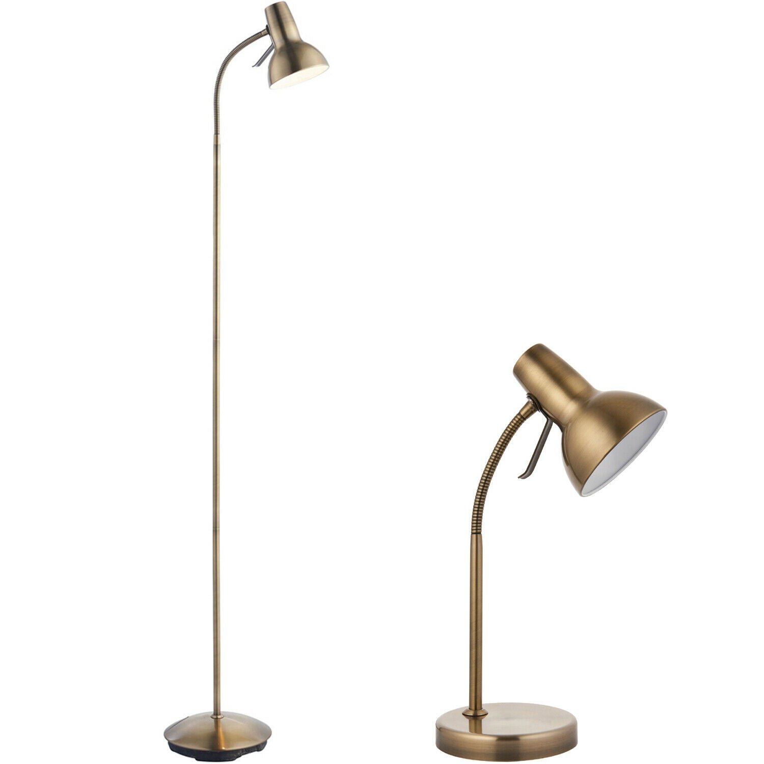 Loops Direct Steel Floor and Table Lamp Set - Antique Brass and Gloss White