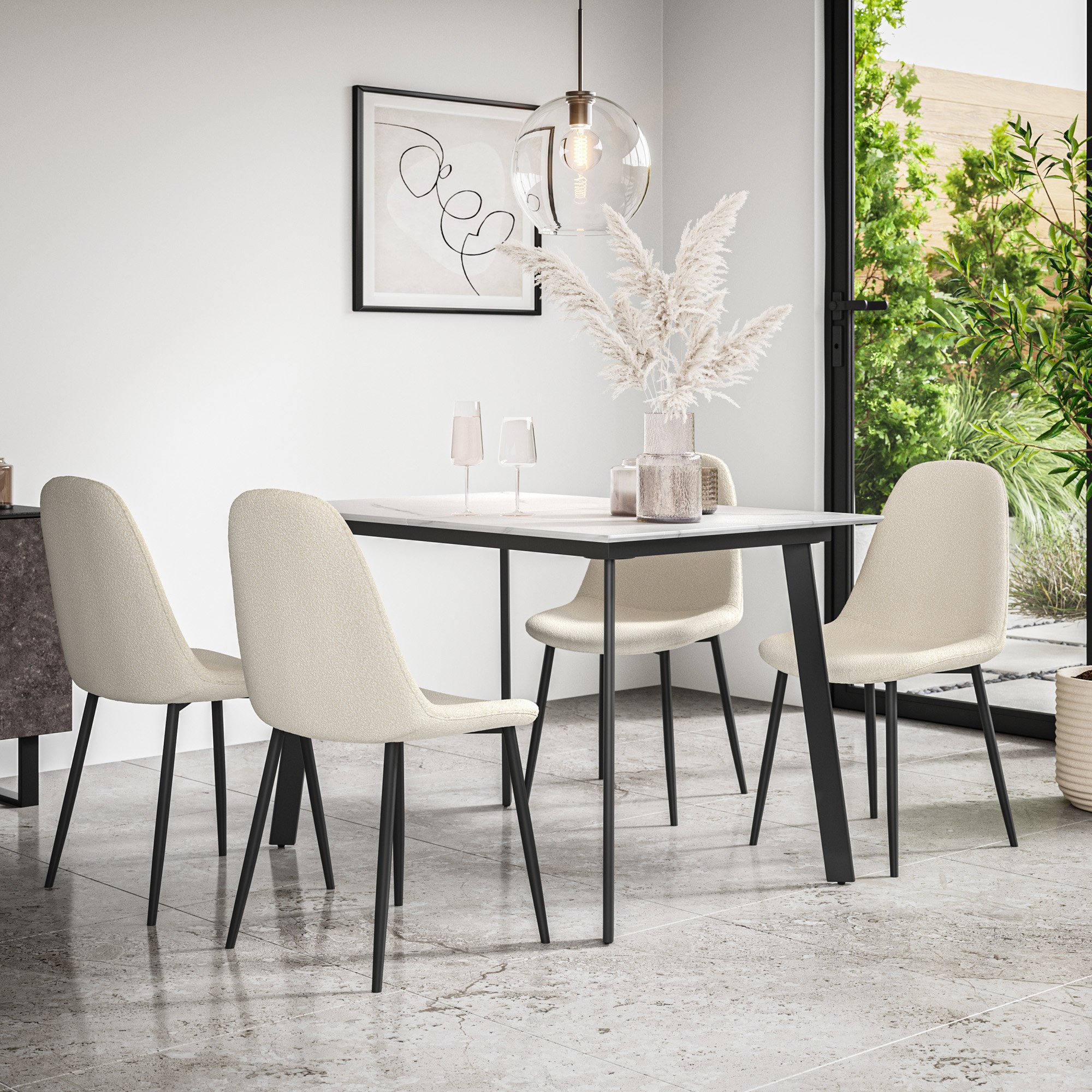 Furniture Online Haydon Maya Marble Effect Dining Table & 4 Ivory Chairs