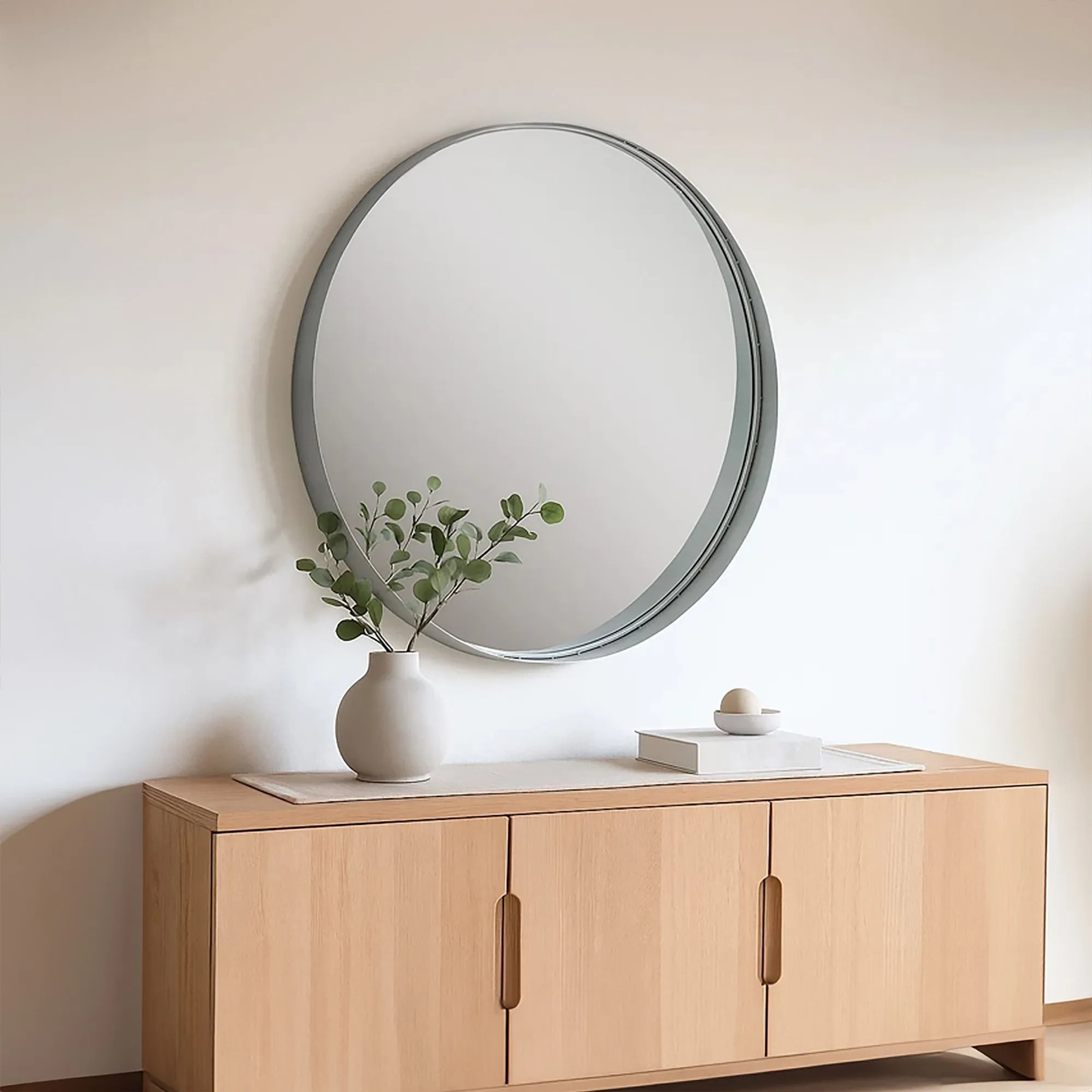 Orsina Avento Large Round Wall Mirror – Silver