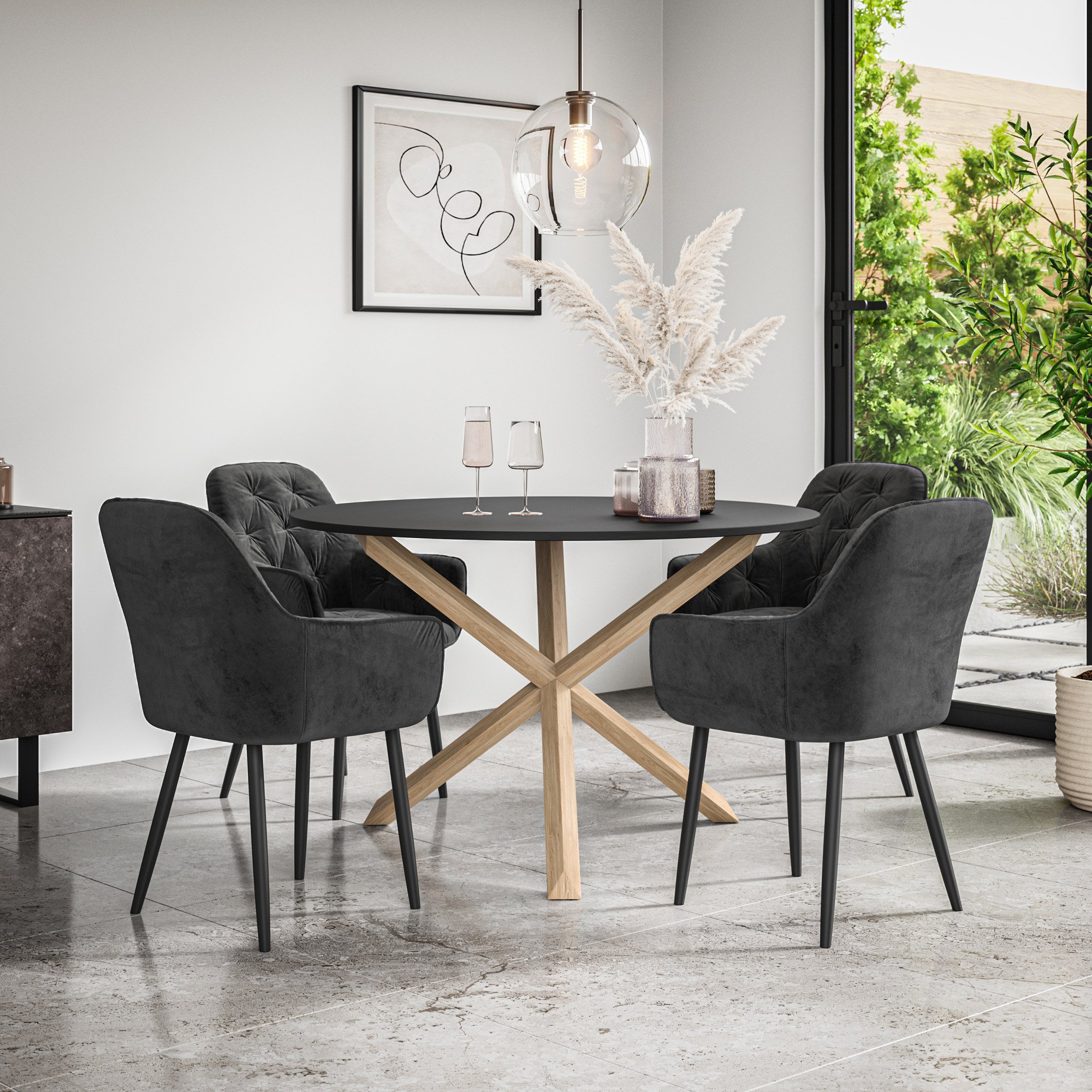 Furniture Online Malvern Anika Black Top Dining Table & 4 Black Chairs