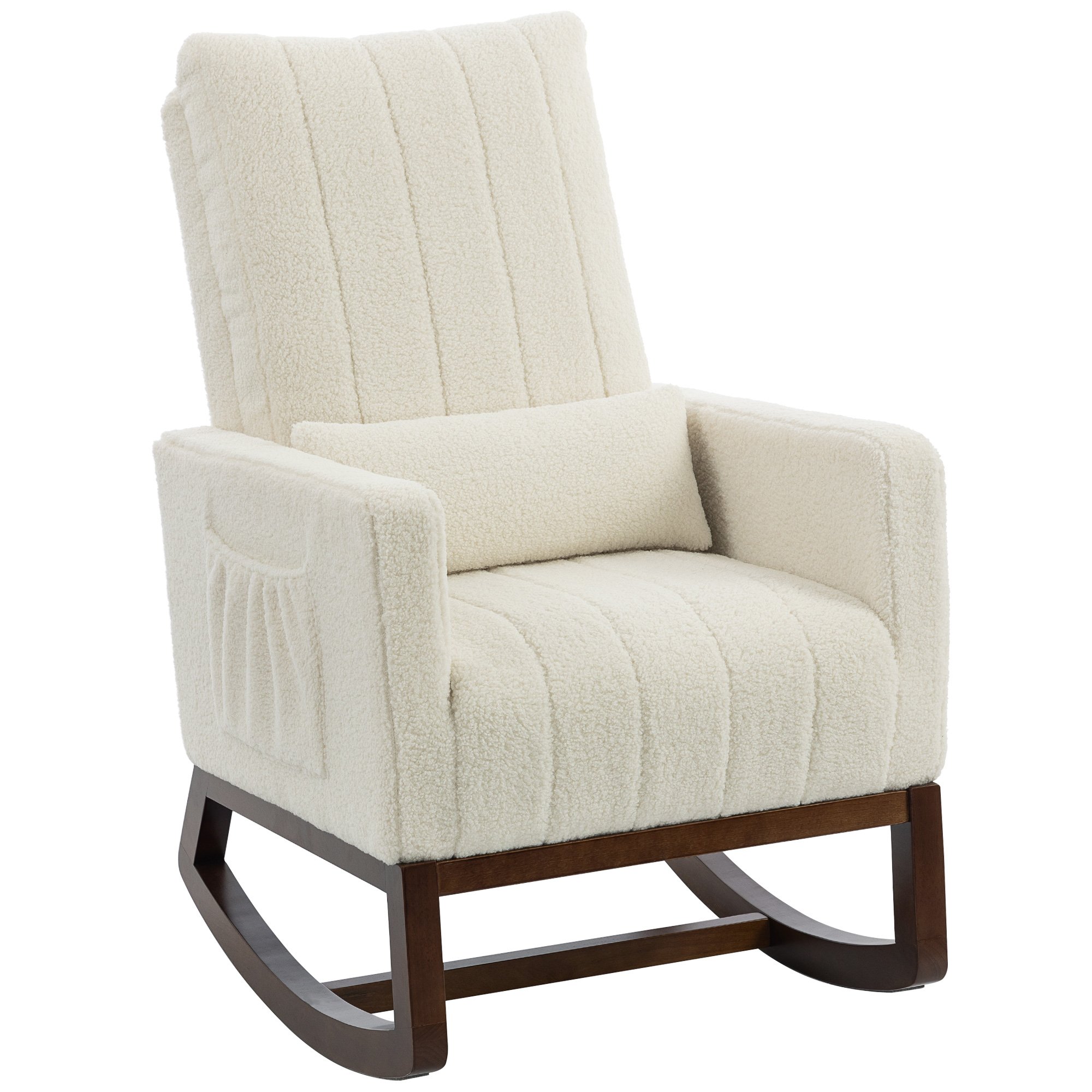 HOMCOM Snow Flannel Rocking Chair with Lumbar Pillow and High Back - Cream White