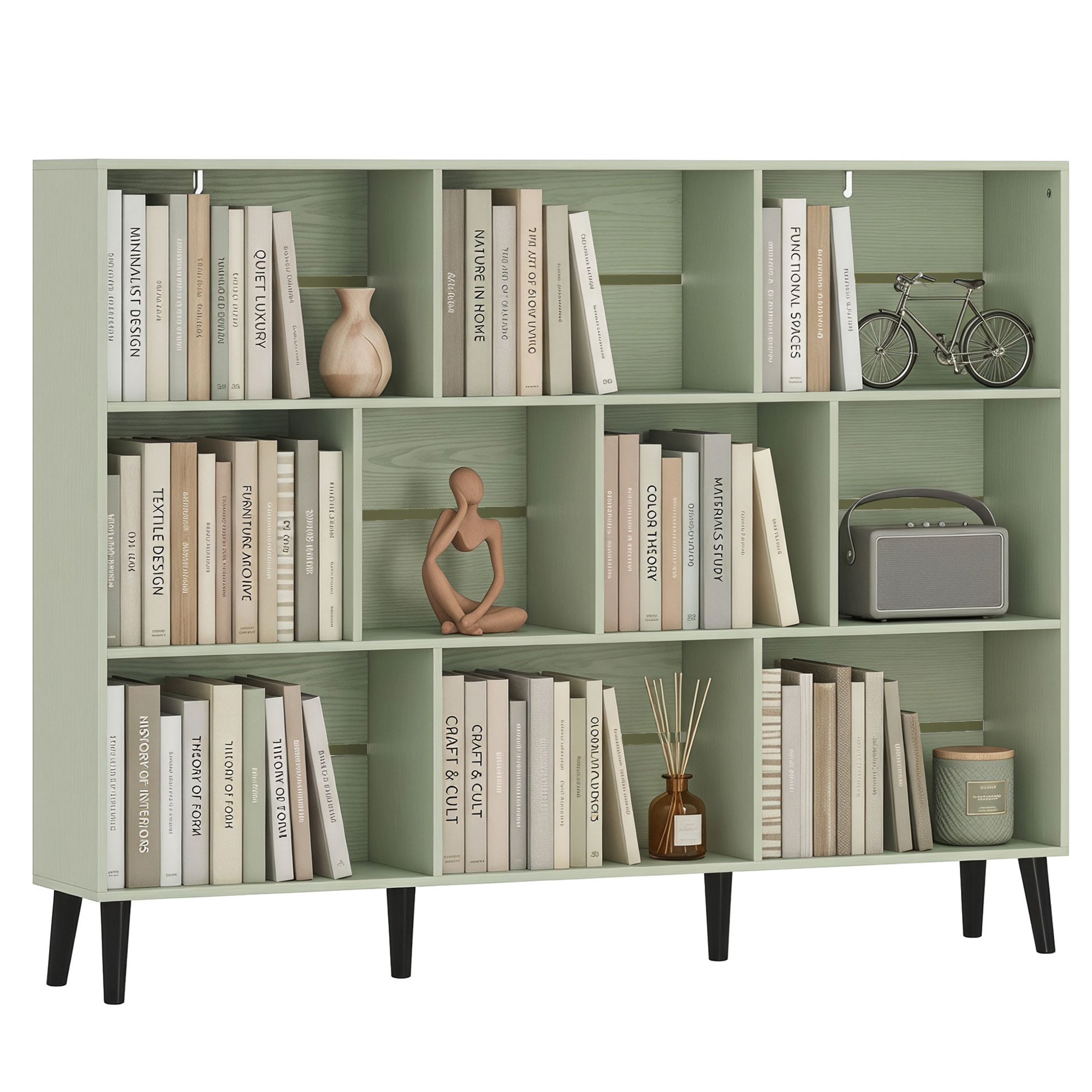 HOMCOM 140 cm Modern Freestanding Book Shelf - Light Green