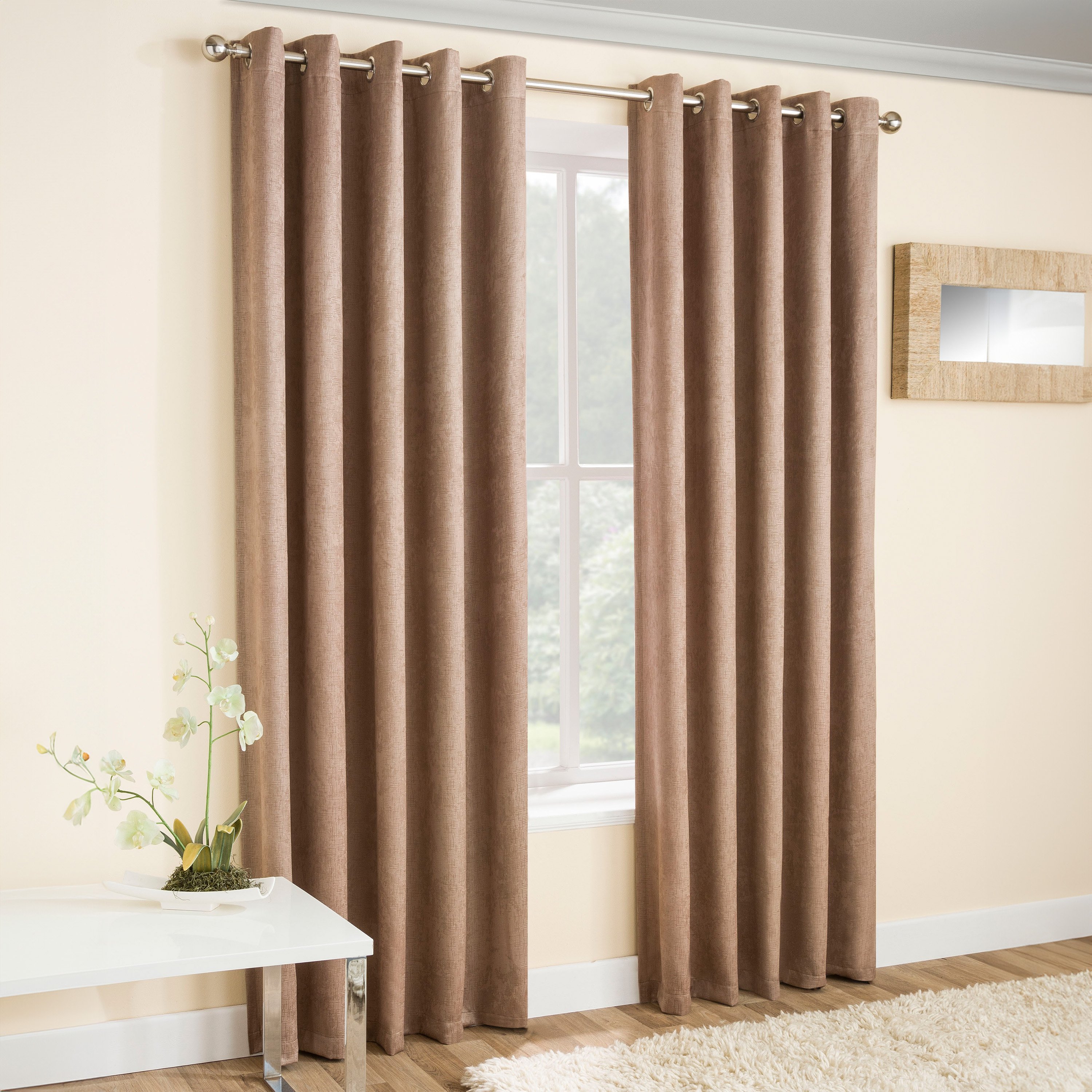 Enhanced Living Vogue Eyelet Thermal Curtains - 117 x 229cm - Latte