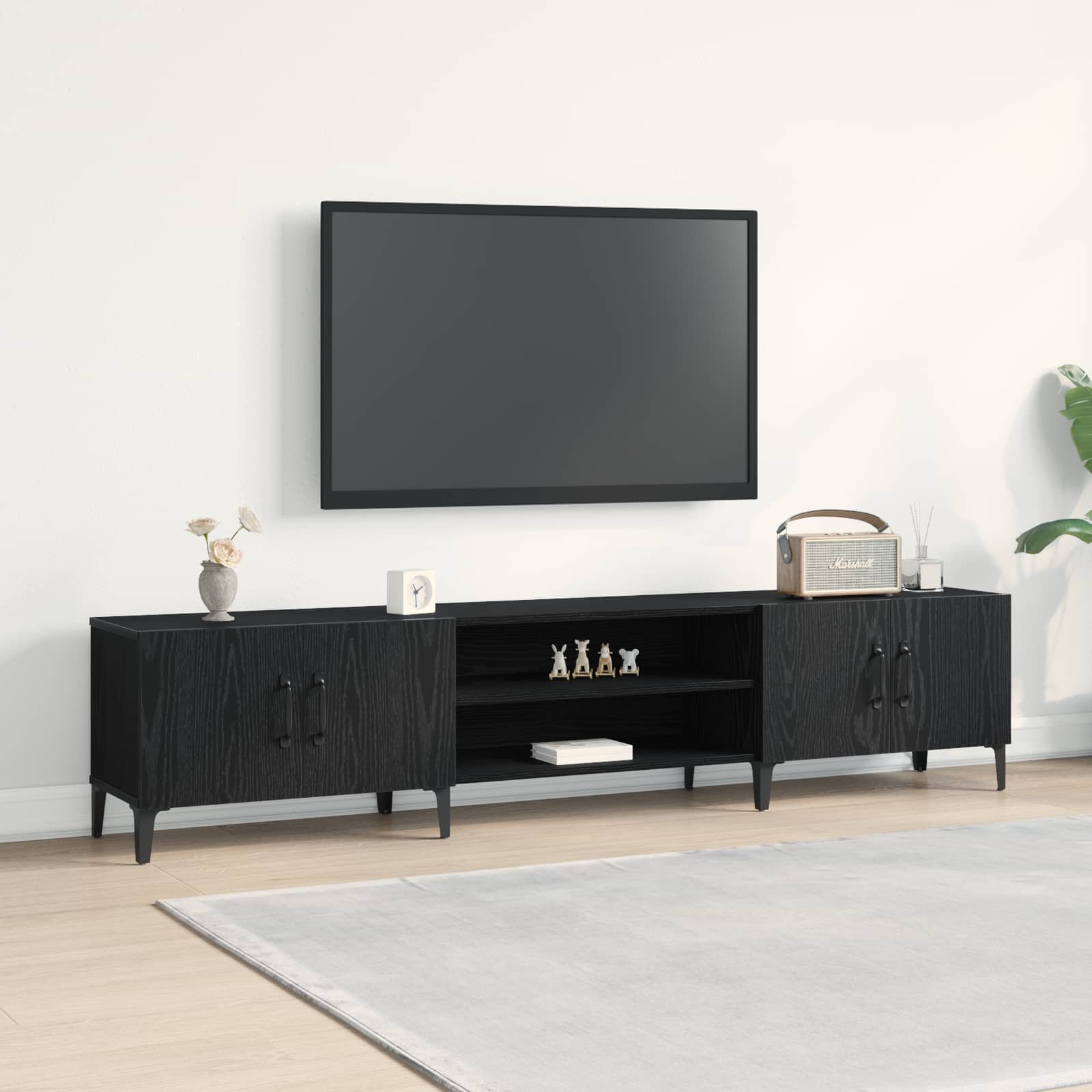 Walplus Engineered Wood TV Cabinet - Black - 180 x 31.5 x 40 cm