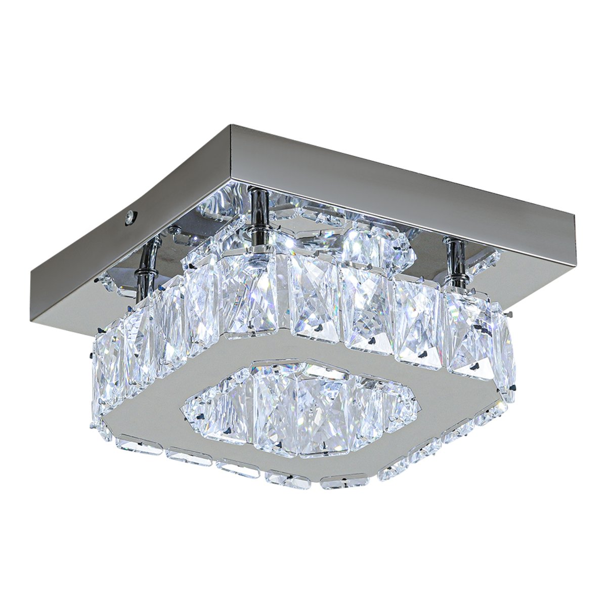 Living and Home Square Crystal LED Ceiling Light - Chrome