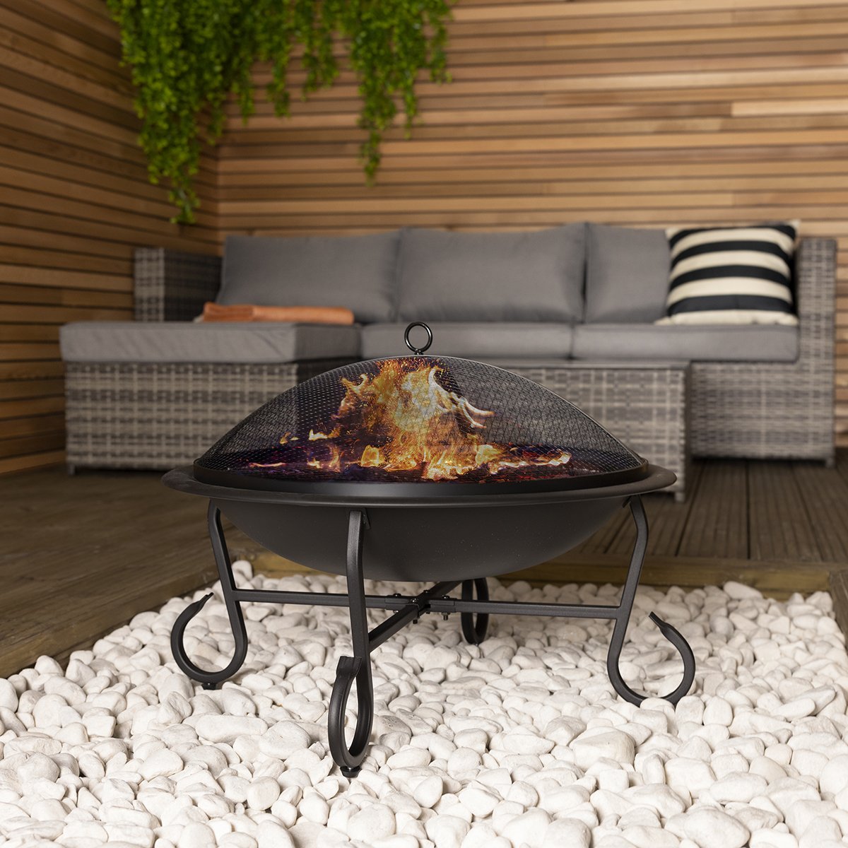 Charles Bentley Snug Alicante 56cm Round Garden Patio Open Bowl Fire Pit - Black