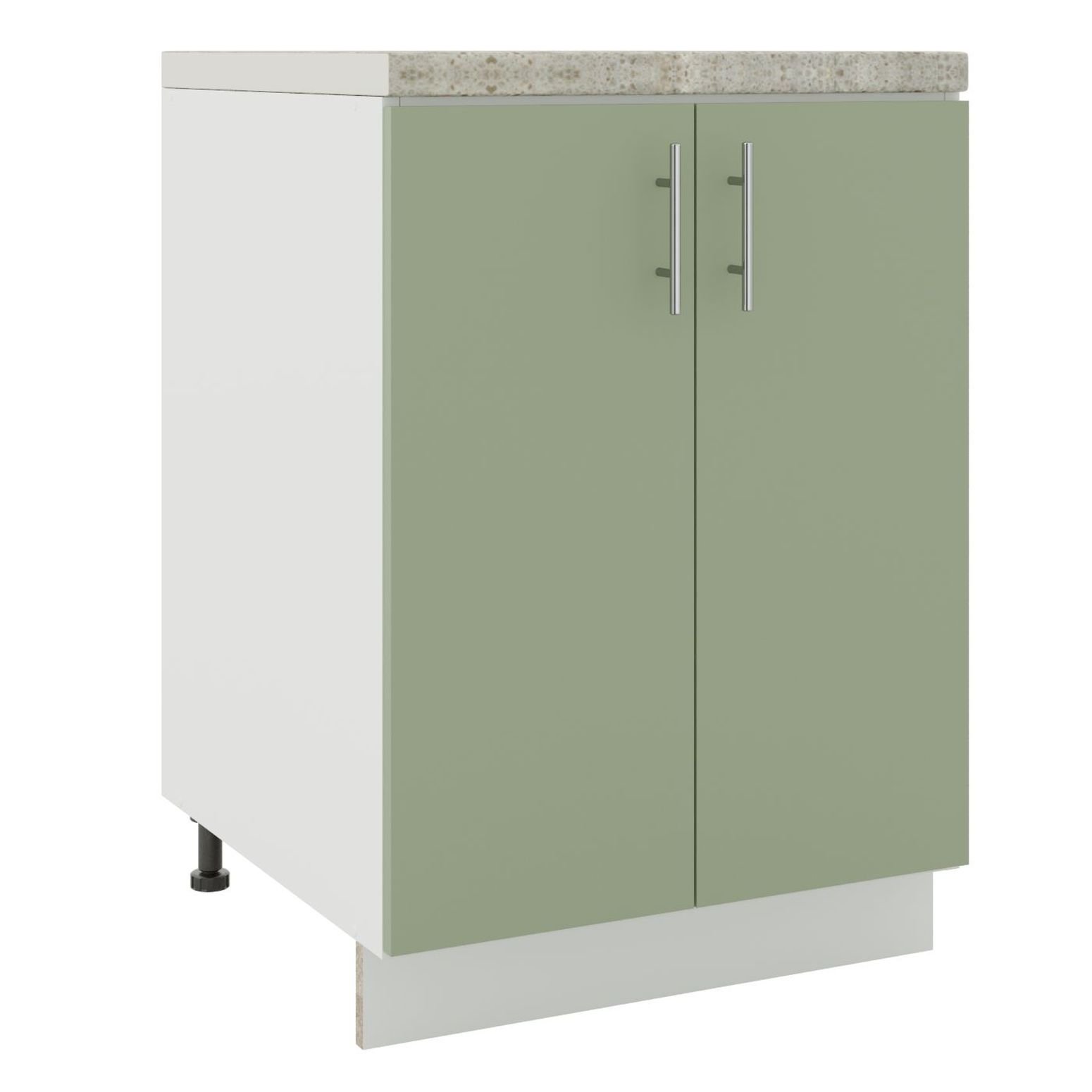 JD Greta 600mm Adjustable Base Cabinet 2 Doors & Worktop - Sage Green Matt