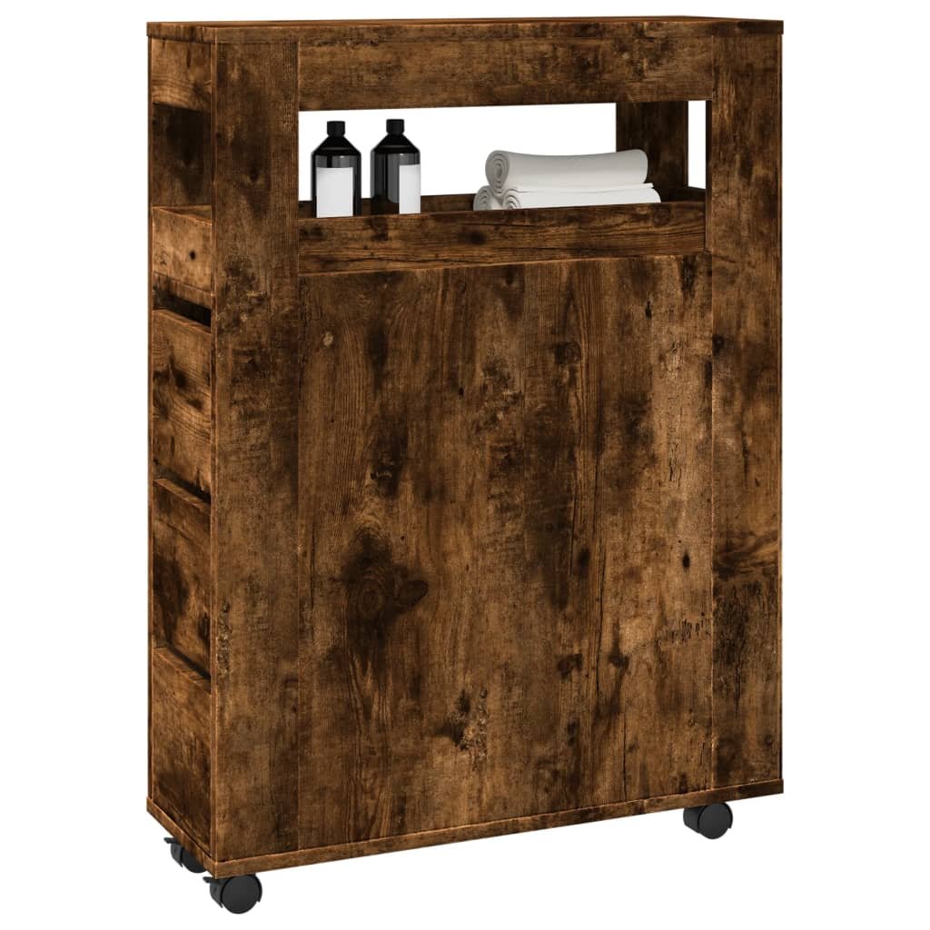 Walplus Engineered Wood Lockable Bathroom Cabinet - Dark Oak - 65 x 23 x 90 cm