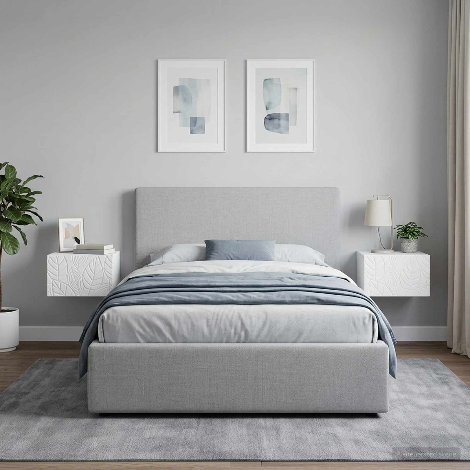 Walplus Pack of 2 Wall Mounted Nightstand - White - 49 x 34.5 x 20 cm