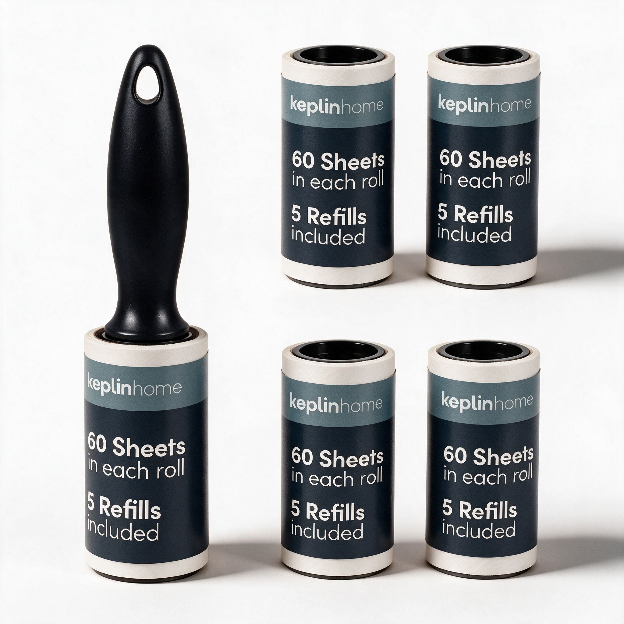 Keplin Refillable Lint Roller Set 5 x 60 Sheets - Black