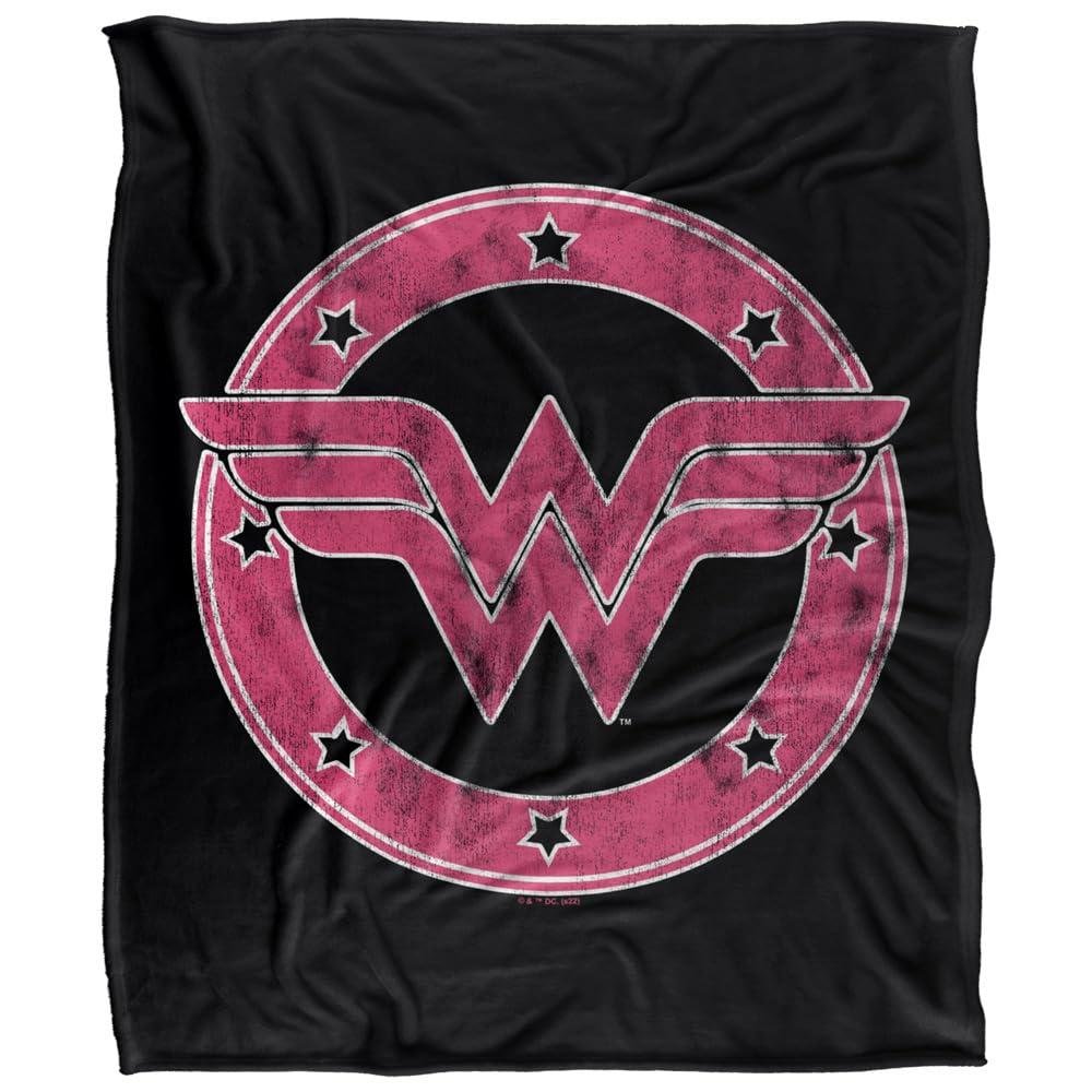 Wonder Woman Emblem Soft Touch Black & Pink Blanket - 152cm x 127cm