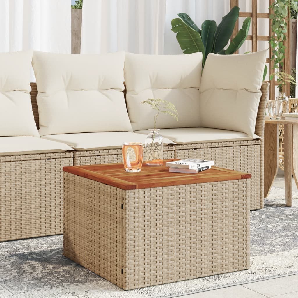 Walplus Poly Rattan Garden Table and Acacia - Beige - 55 x 55 x 37 cm