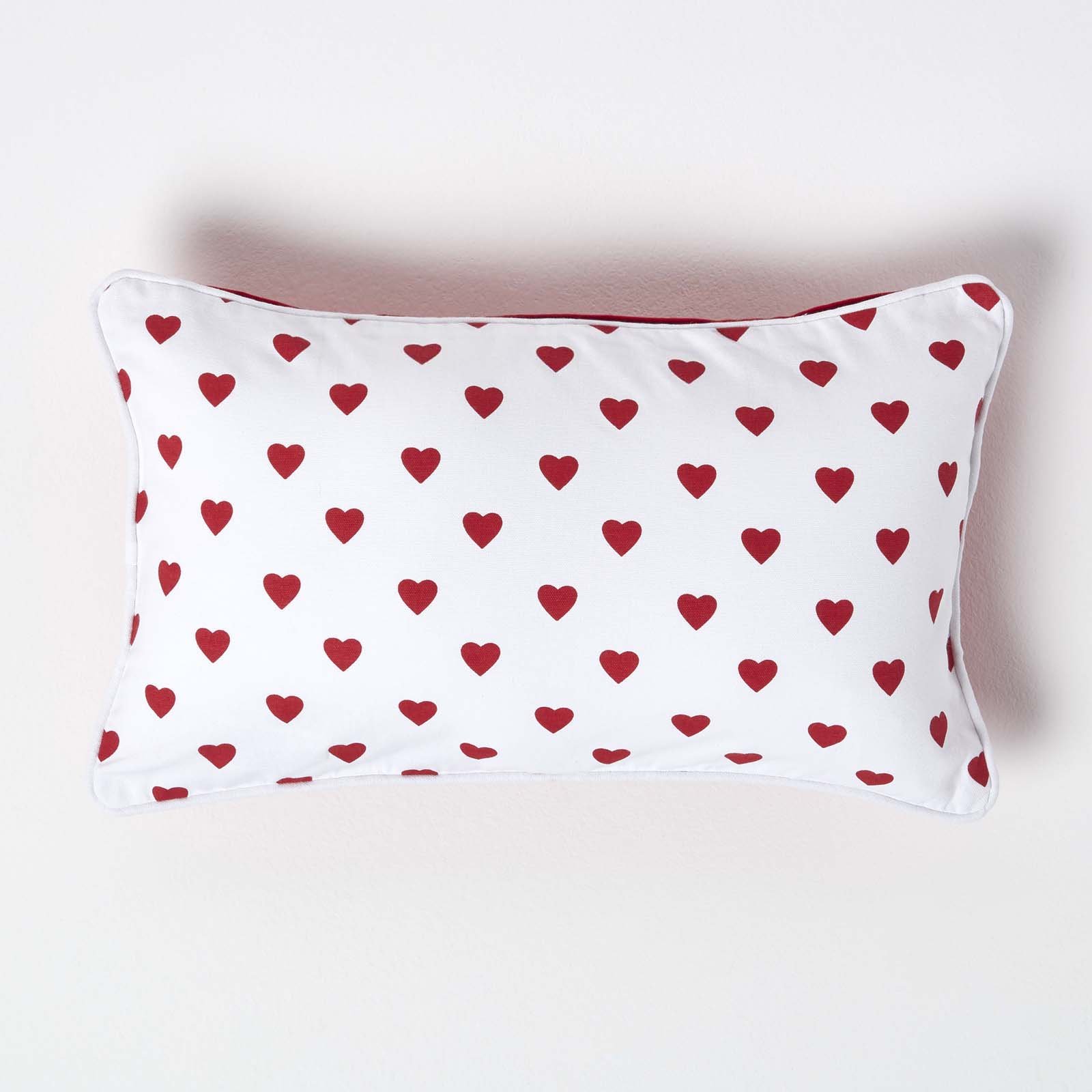 Homescapes Red Cotton Hearts Rectangular Cushion Cover - 30 x 50 cm