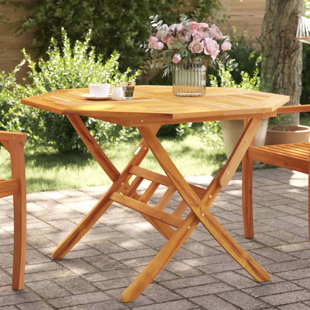 Walplus Solid Acacia Wood Folding Garden Table - Brown - 110 x 75 cm