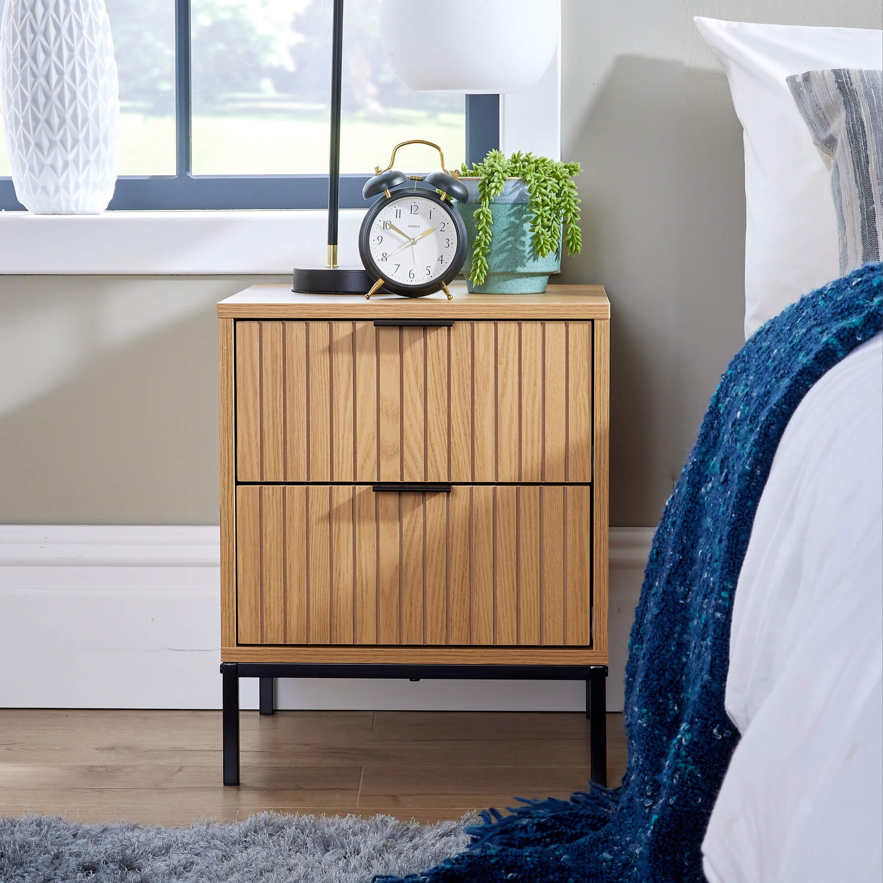 Home Source Wisbech 2 Drawer Bedside Table - Natural