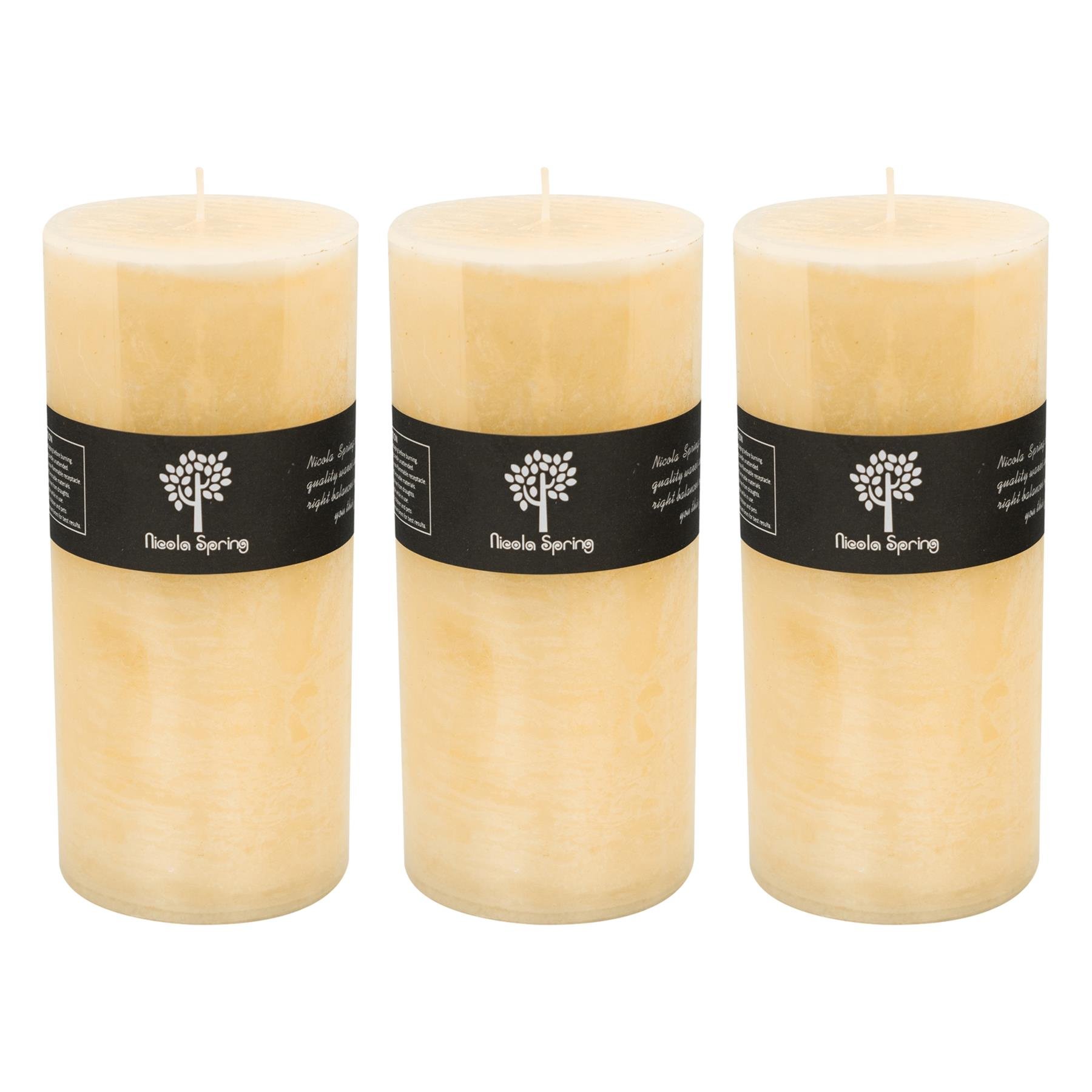 Nicola Spring 130ml Round Vanilla Pillar Candles Pack of 3 - Cream