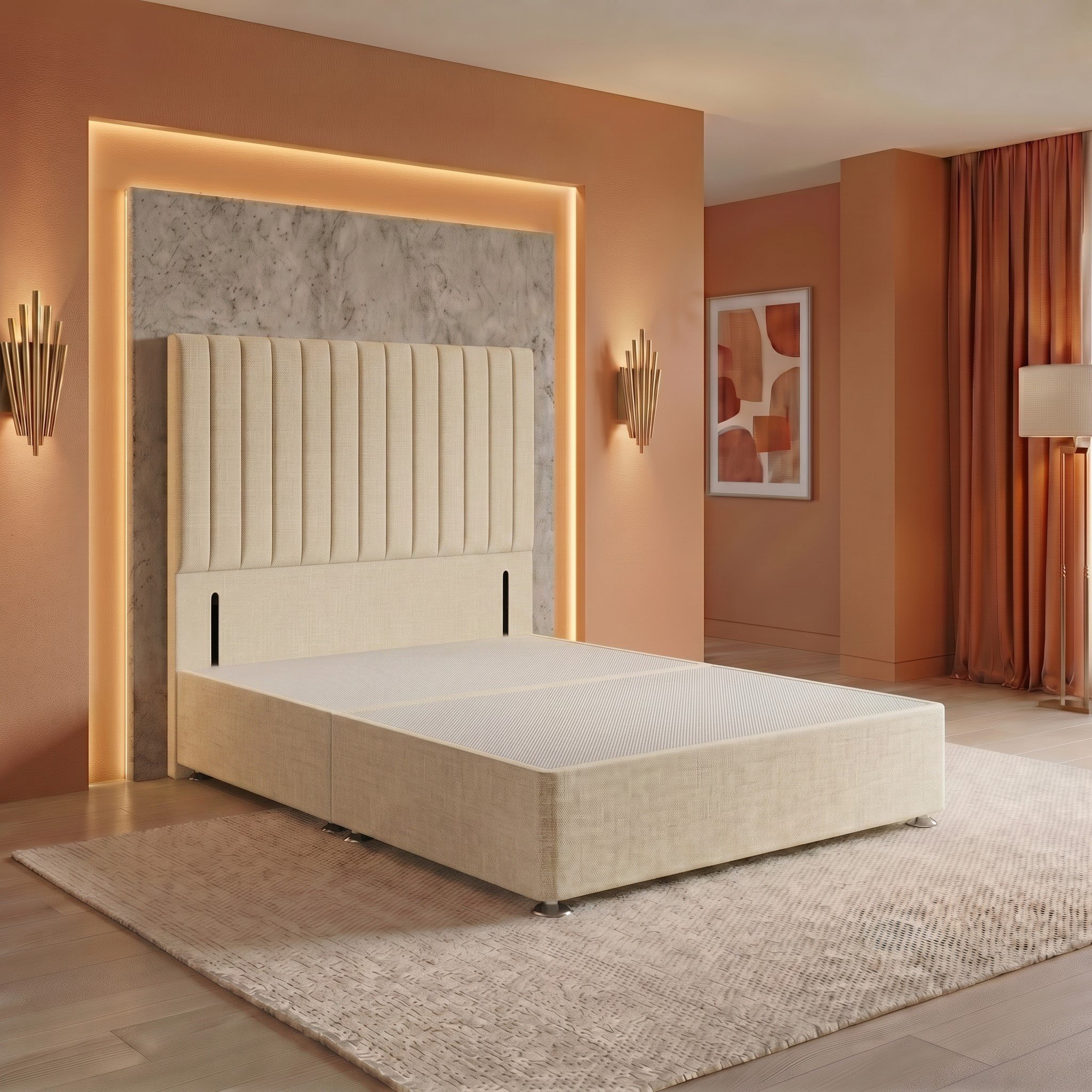 Somnior Heritage Linen King Divan Bed Base & 54" Headboard - Beige