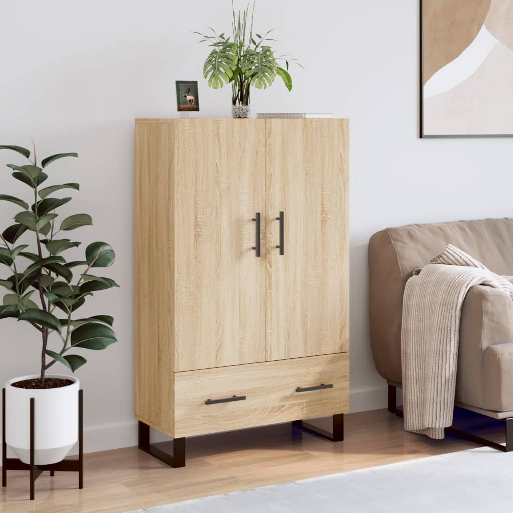 Walplus Engineered Wood Metal Feet Highboard - Light Oak - 69.5 x 31 x 115 cm