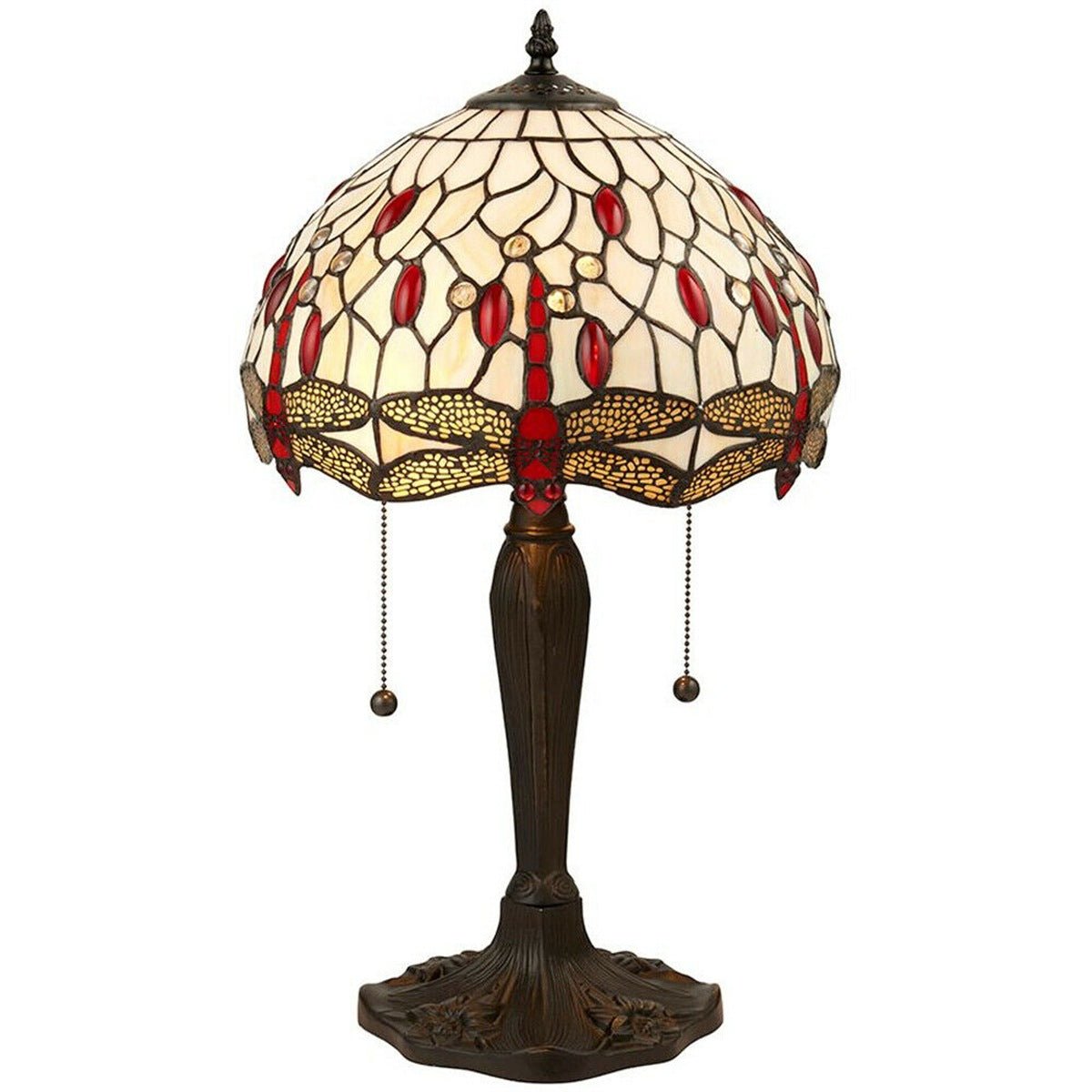 Loops Direct Stained Glass Shade Table Lamp - Dark Bronze and Cream Red