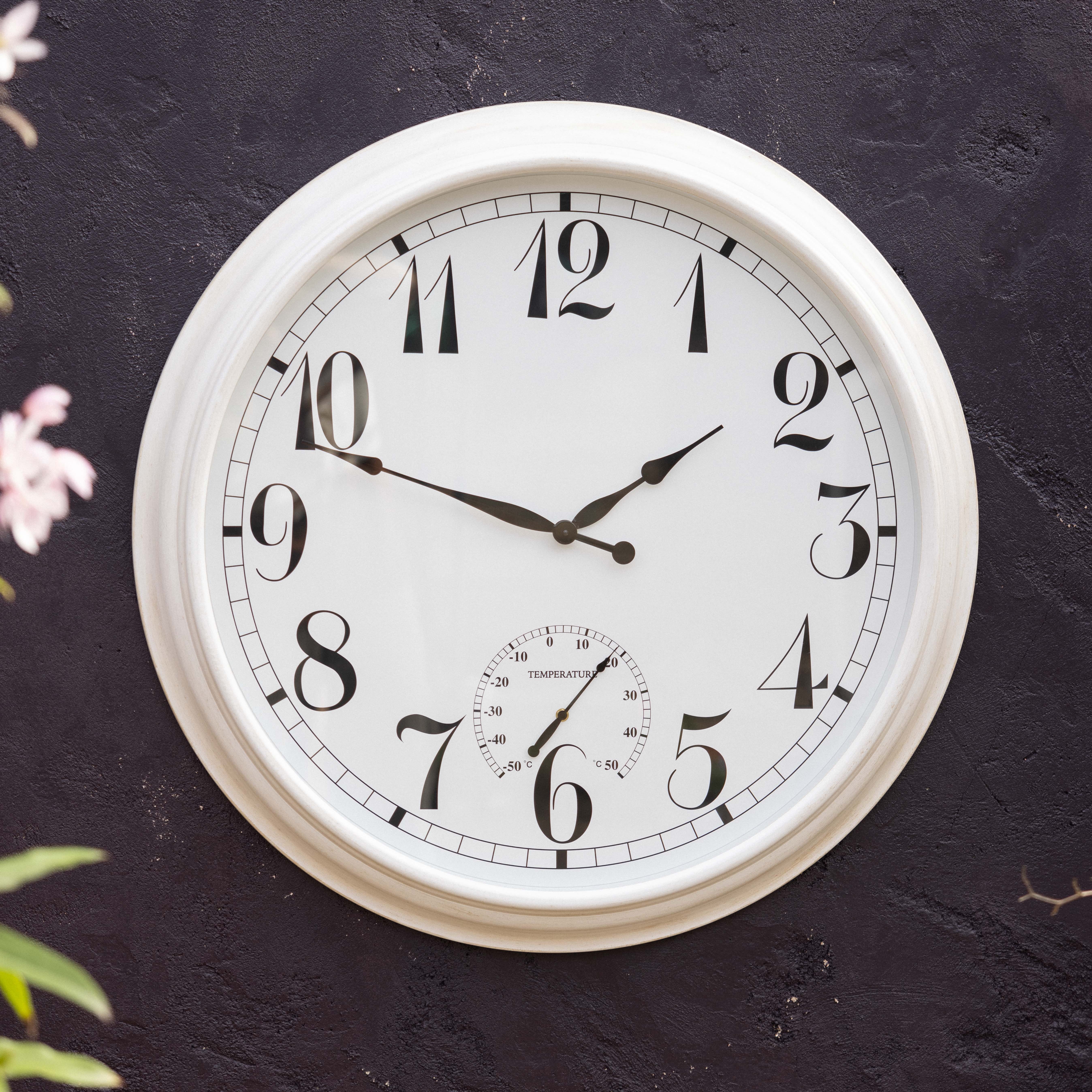 Primrose 90cm Big Time Outdoor Garden Clock with Thermometer - White