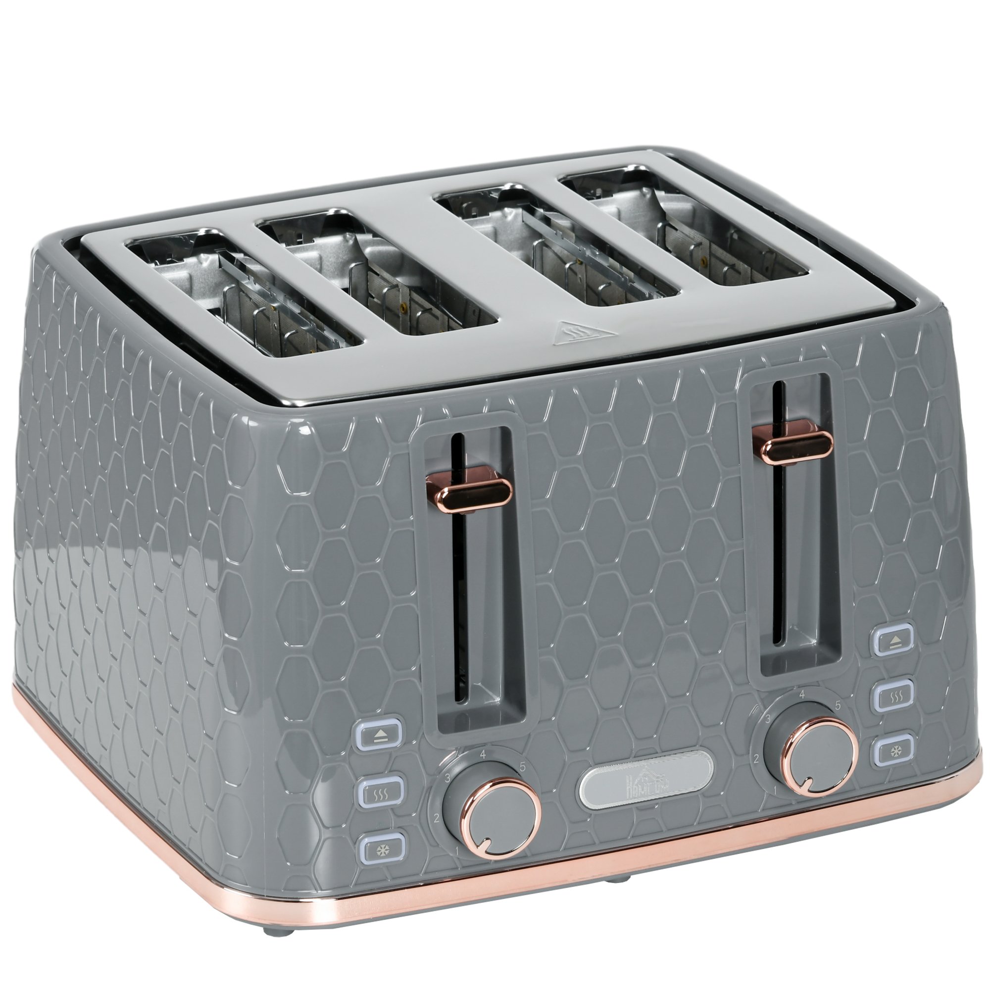 HOMCOM 4 Slice Toaster with 7 Browning Levels and Removable Crumb Tray - Grey